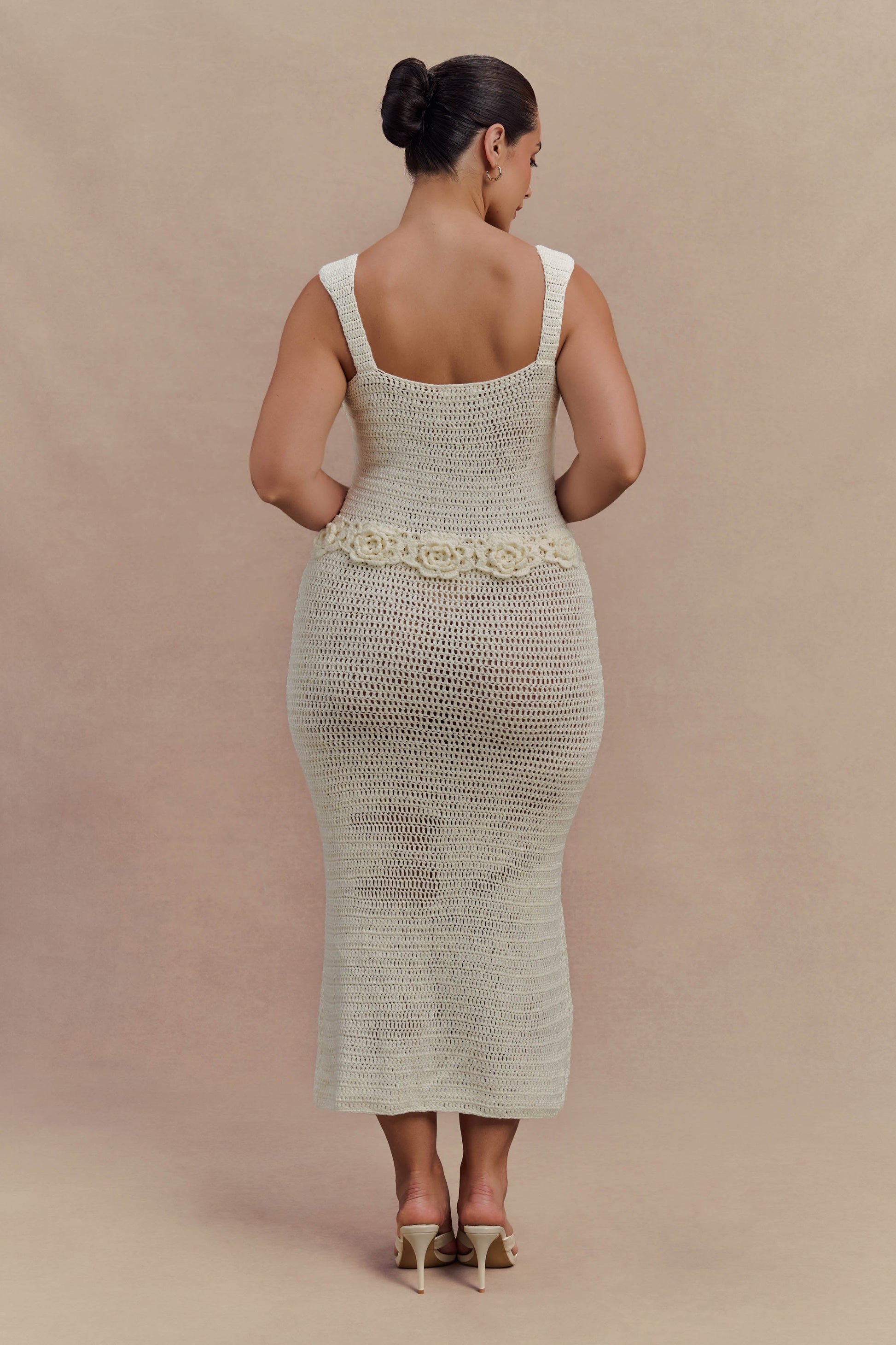 Teagan Floral Hand Crochet Midi Dress - Ivory #6