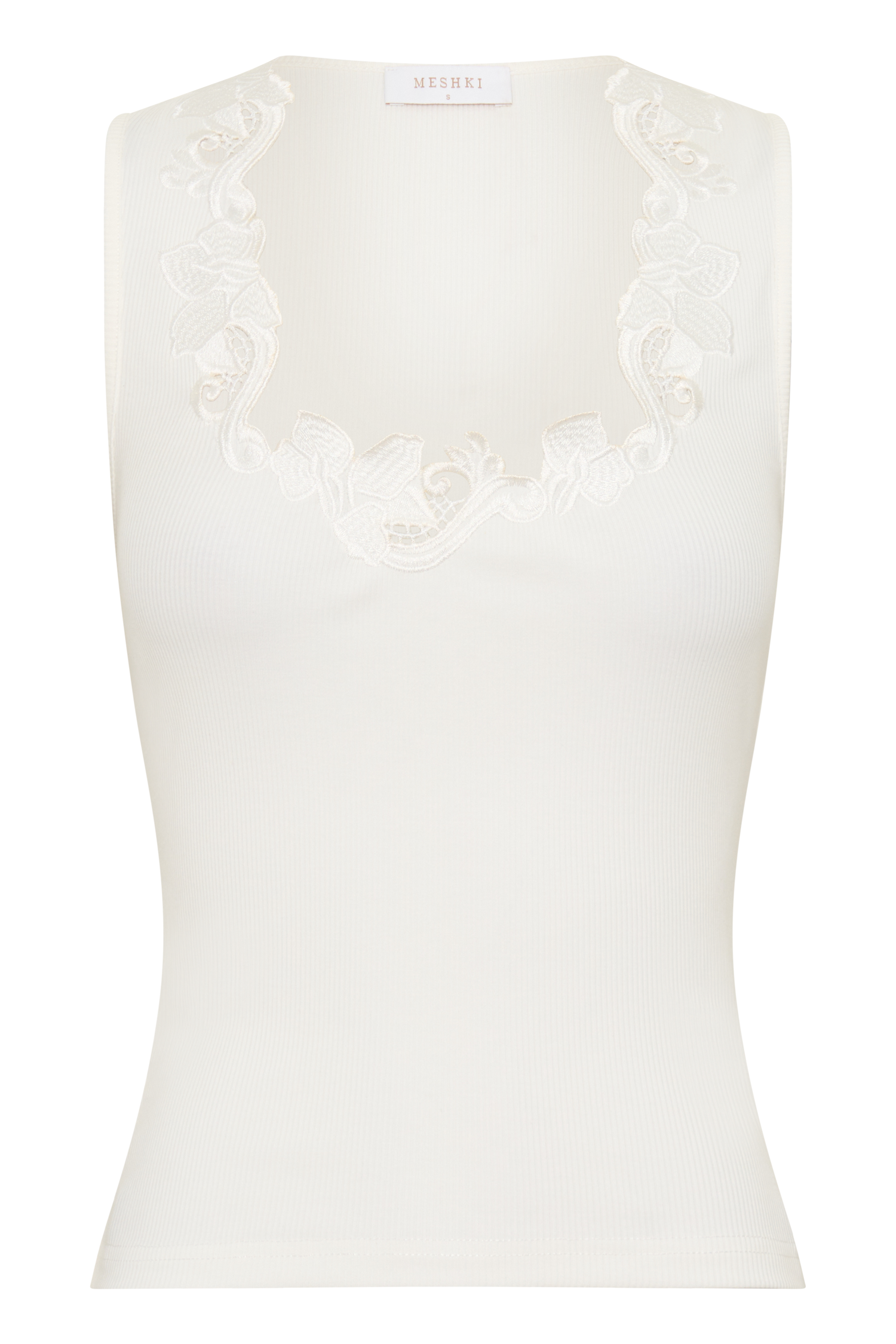 Vianna Broderie Ribbed Tank Top - Ivory #9