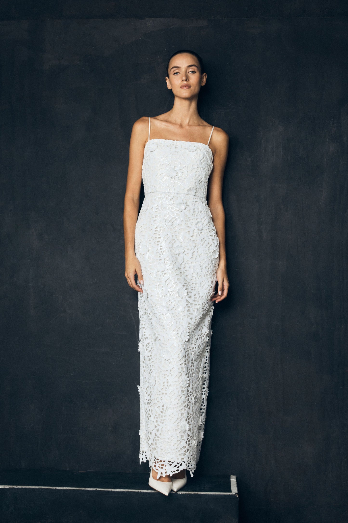 Josefa Sequin Lace Maxi Dress - White