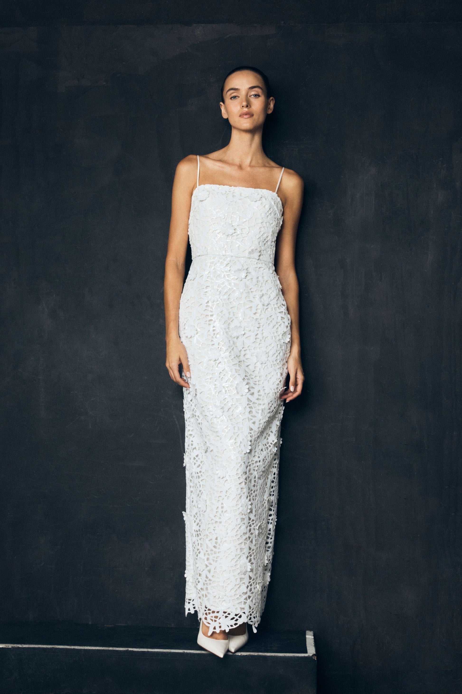 Josefa Sequin Lace Maxi Dress - White