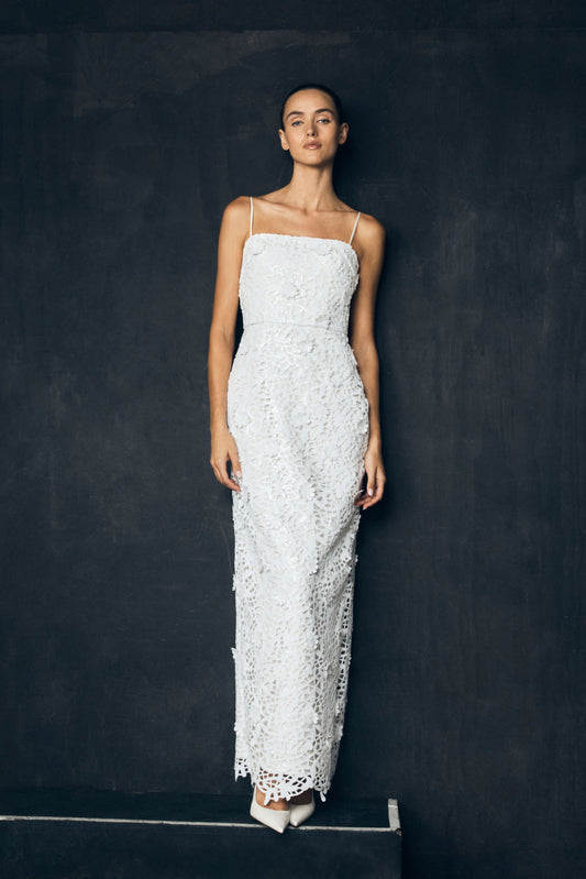 Josefa Sequin Lace Maxi Dress - White