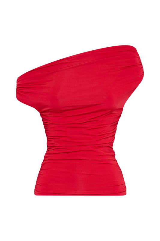 Alayna Slinky Ruched Top - Red