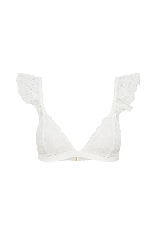 Anniston Lace Frill Triangle Bralette - White