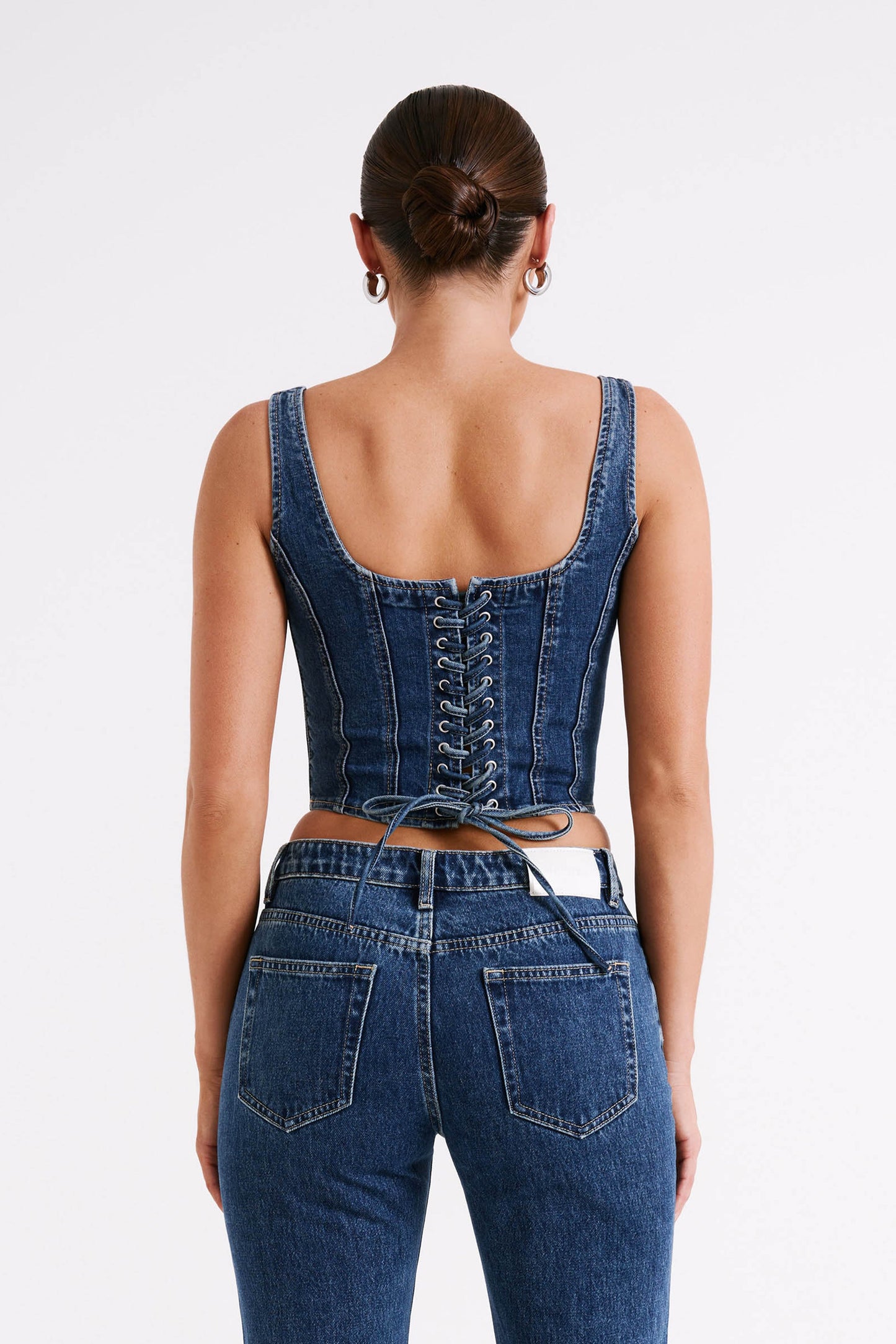 Bianca Denim Lace Up Corset - Dark Blue