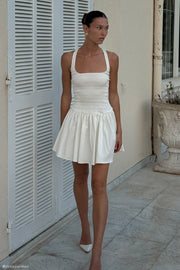 Shelley Cotton Shirred Halter Mini Dress - White
