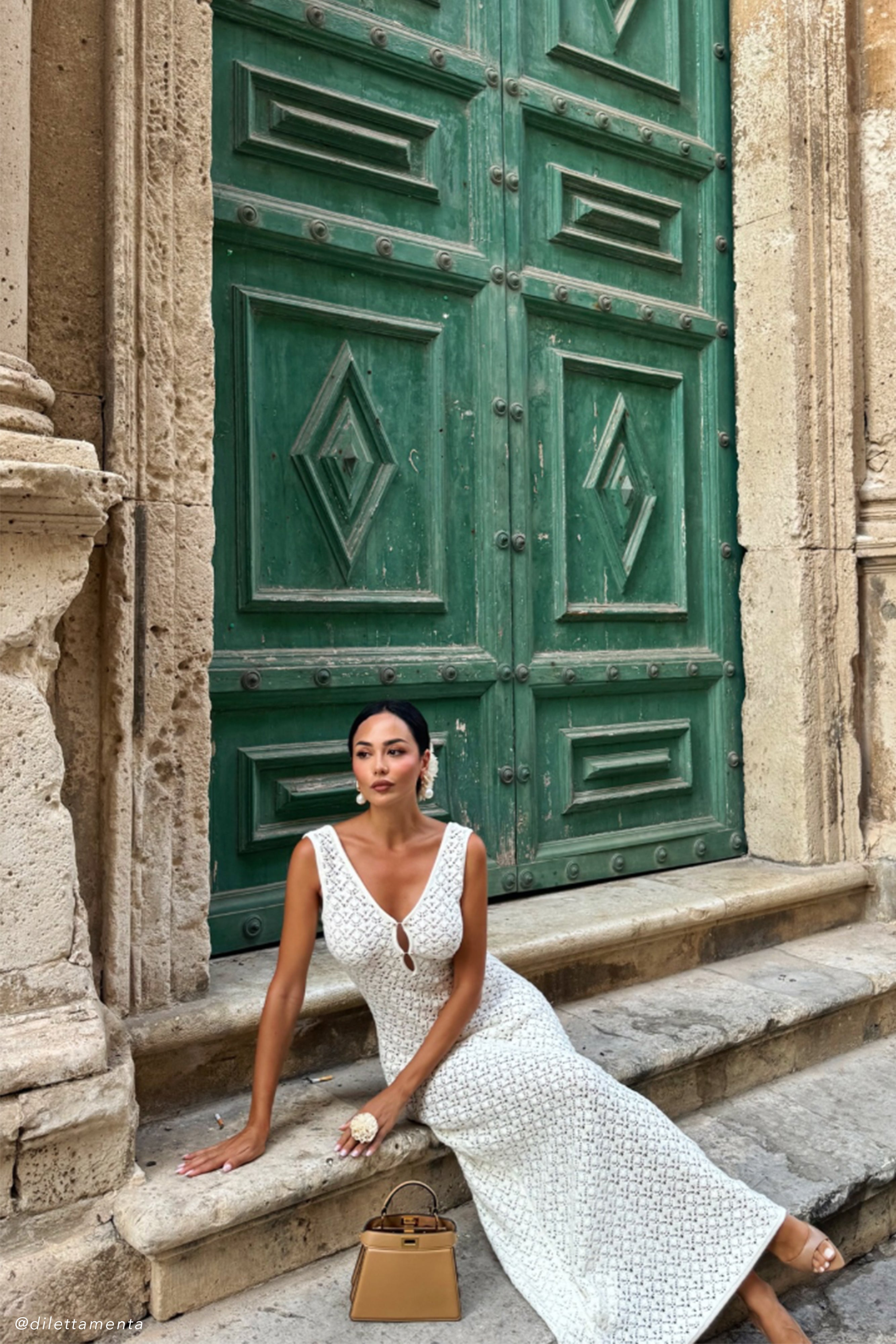 White and fashion green maxi dress