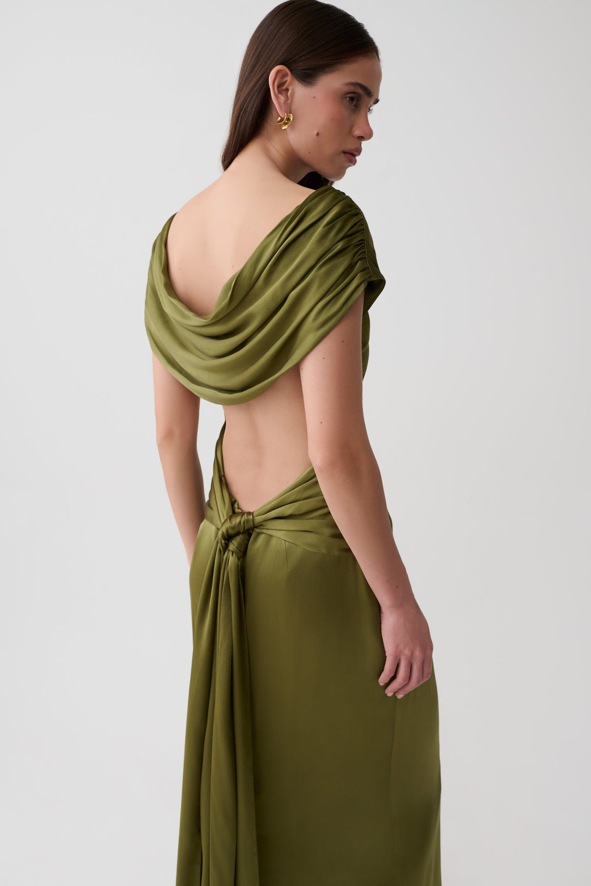 Valencia Open Back Satin Maxi Dress - Olive #3