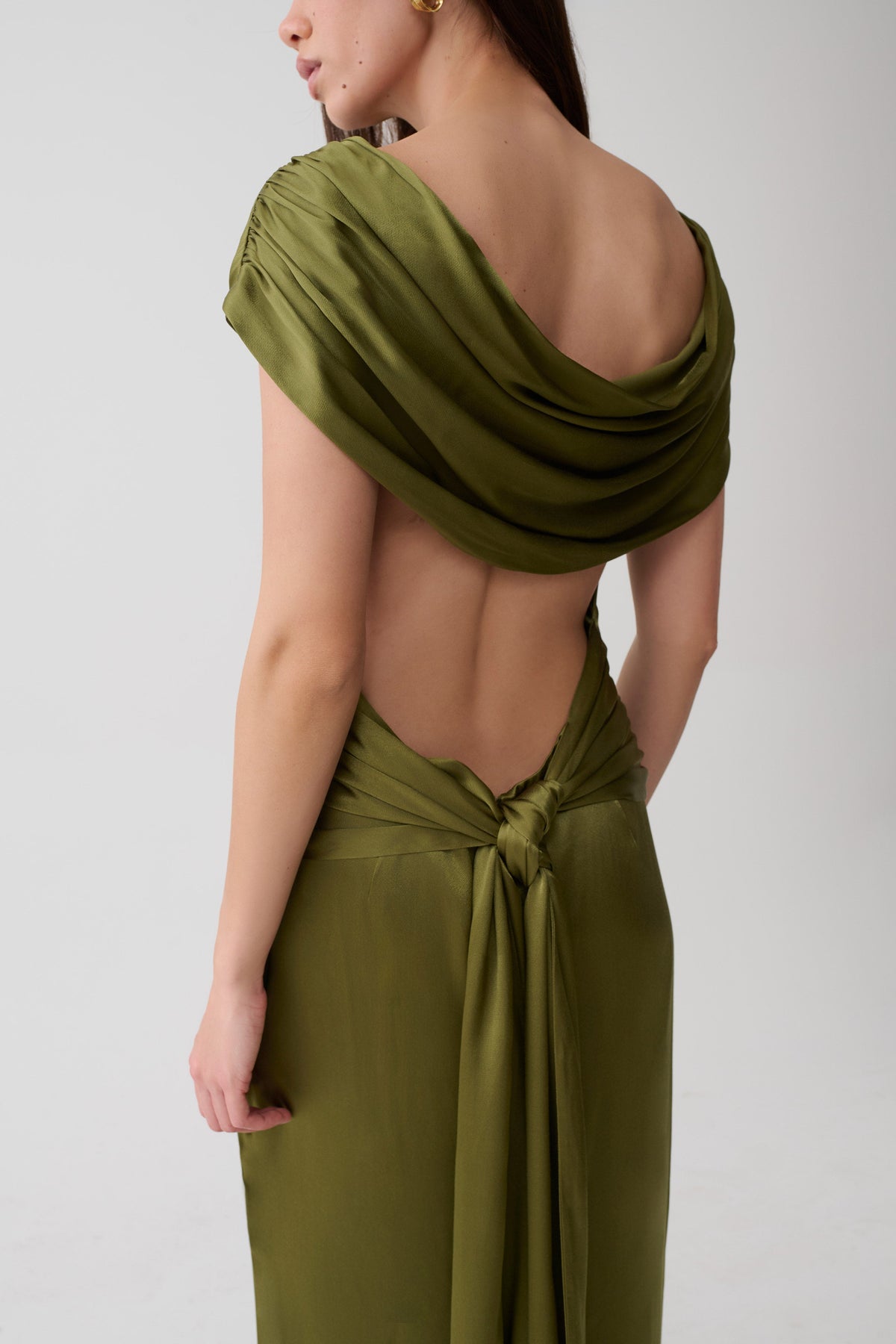 Valencia Open Back Satin Maxi Dress - Olive #6