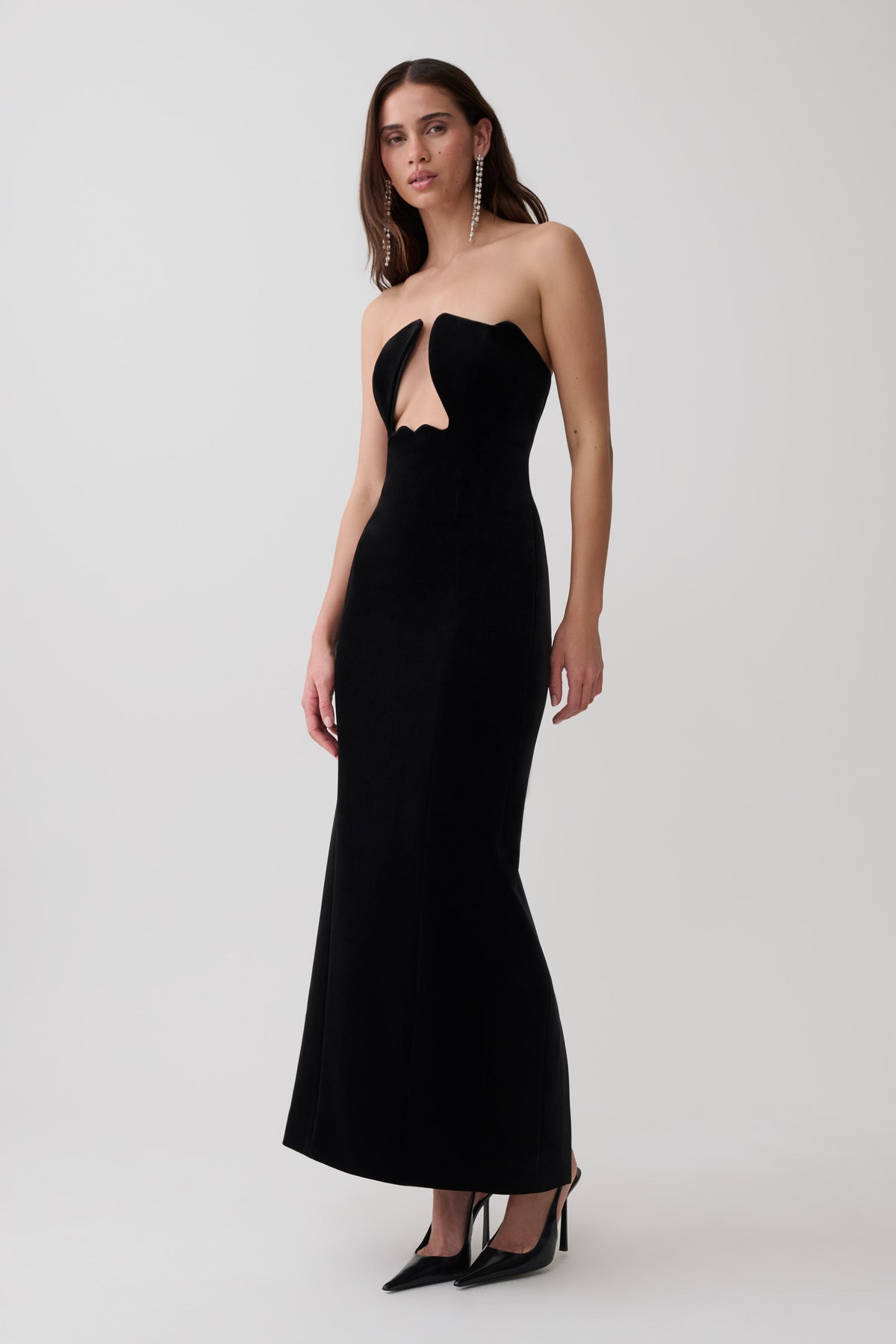 Ariana Abstract Neck Velvet Maxi Dress - Black #4