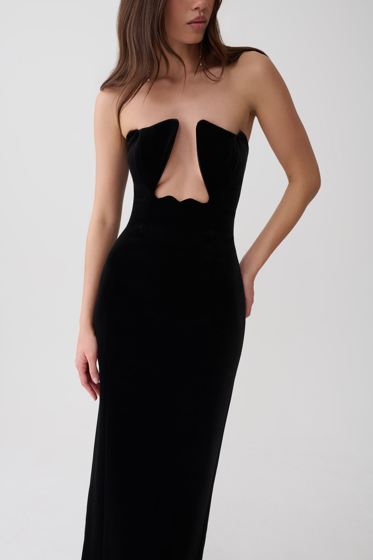 Ariana Abstract Neck Velvet Maxi Dress - Black #6