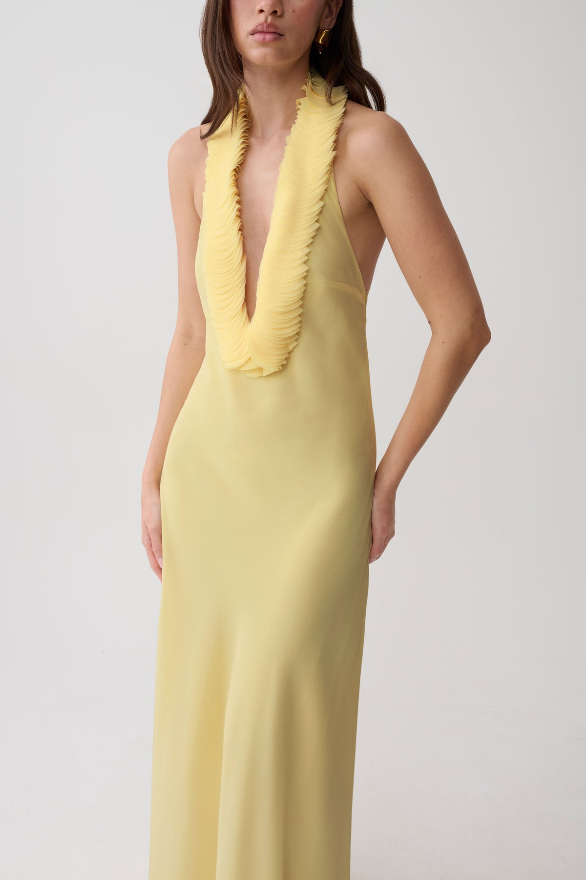 Floriane Chiffon Halter Maxi Dress - Lemon #3
