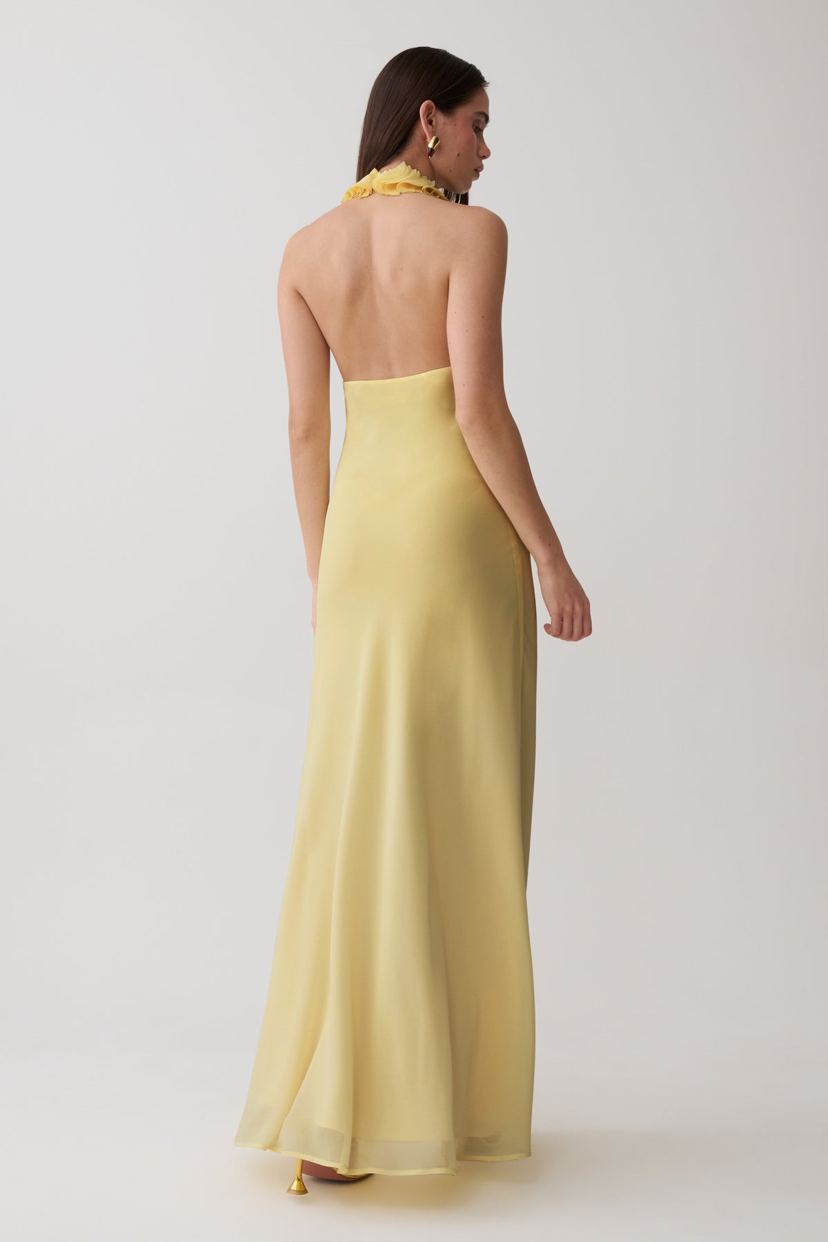 Floriane Chiffon Halter Maxi Dress - Lemon #2