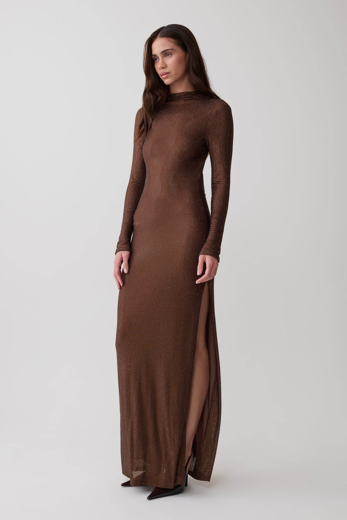 Elani Diamante Maxi Dress - Chocolate