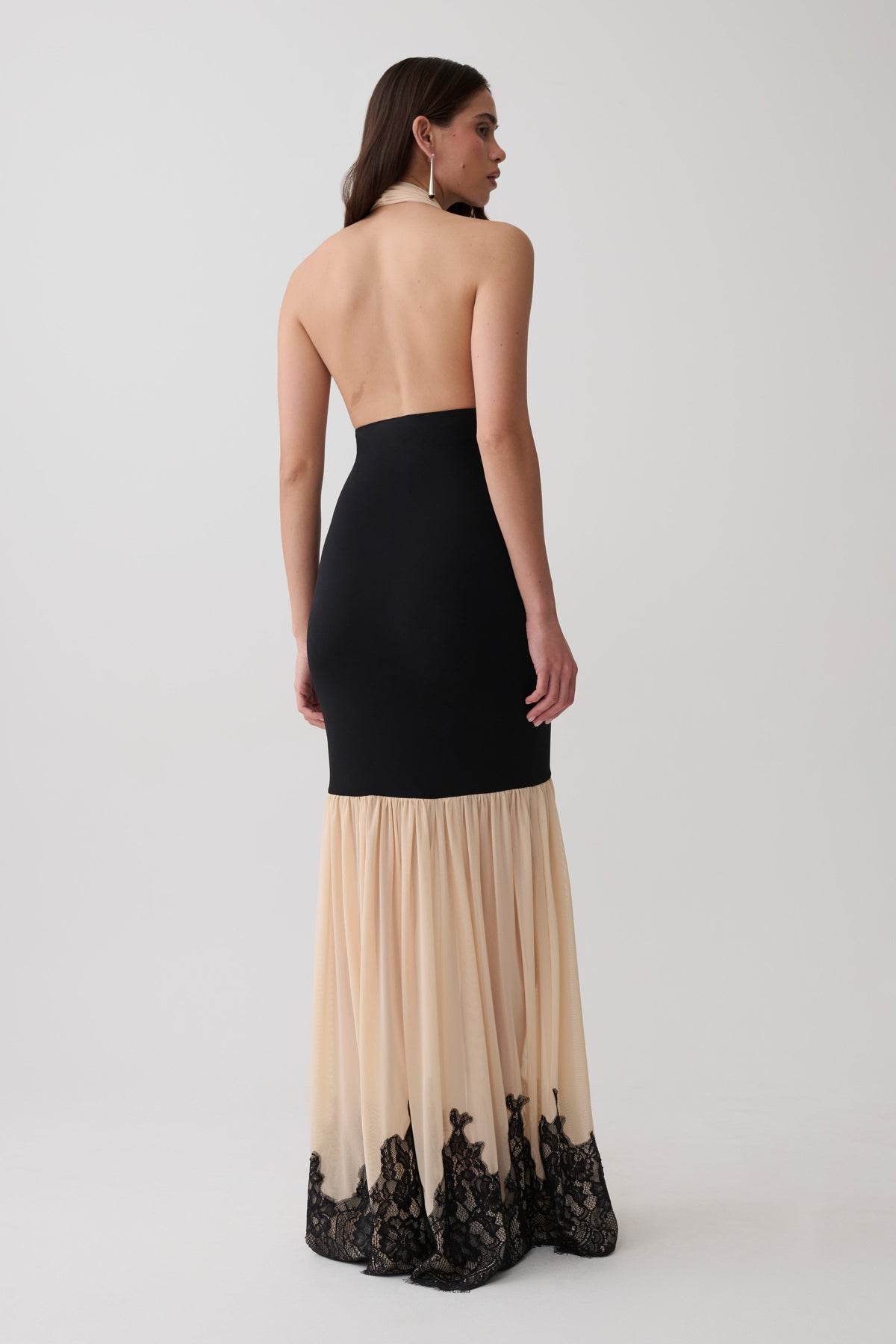 Leeana Jersey And Lace Halter Maxi Dress - Black/Nude
