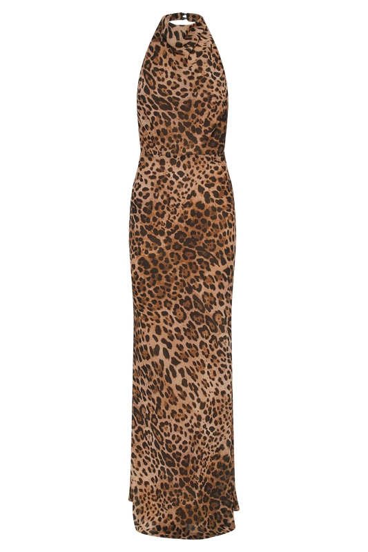 Estella Chiffon Cowl Maxi Dress - Leopard Print