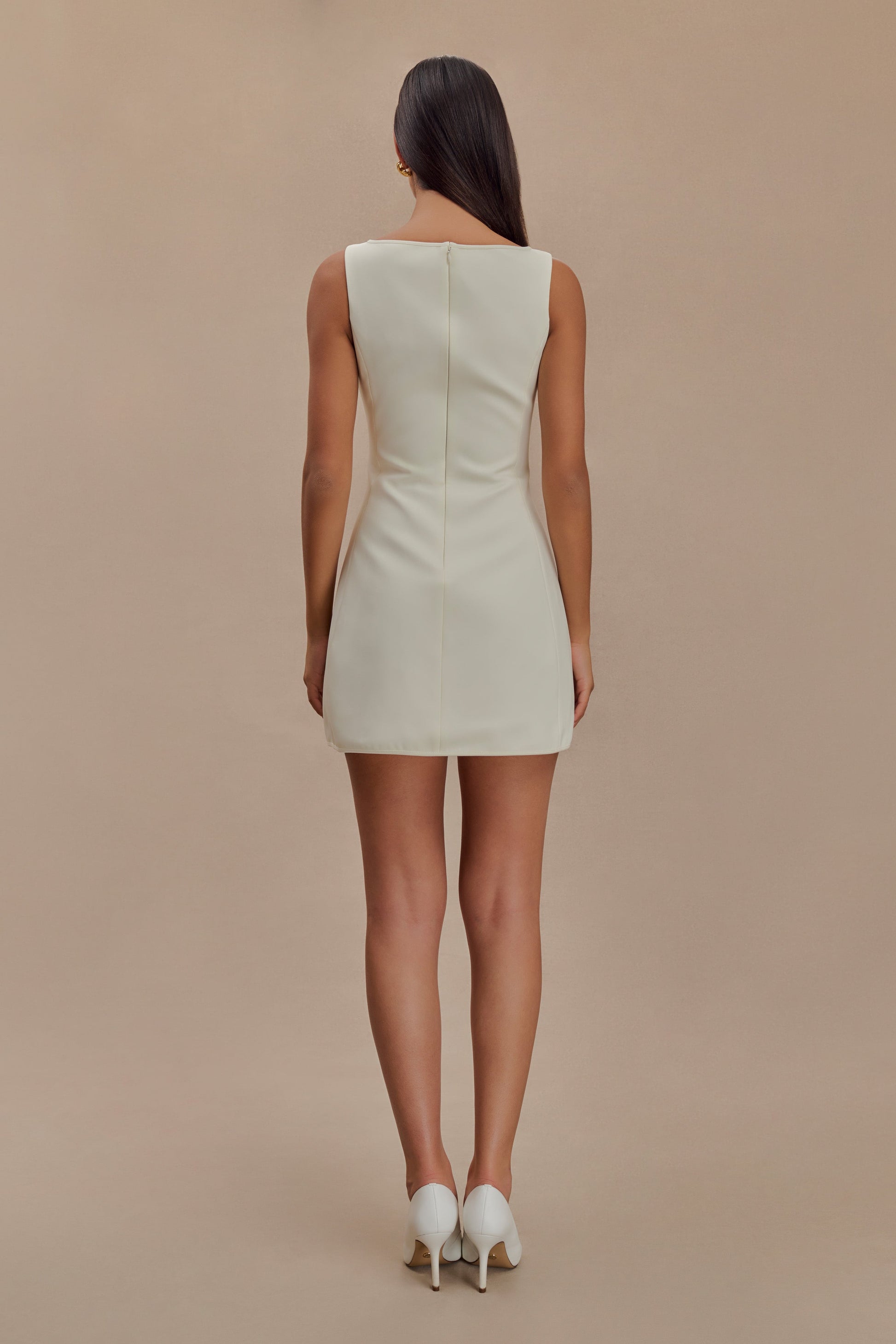 Evanna Sleeveless Suiting Mini Dress - Ivory #2