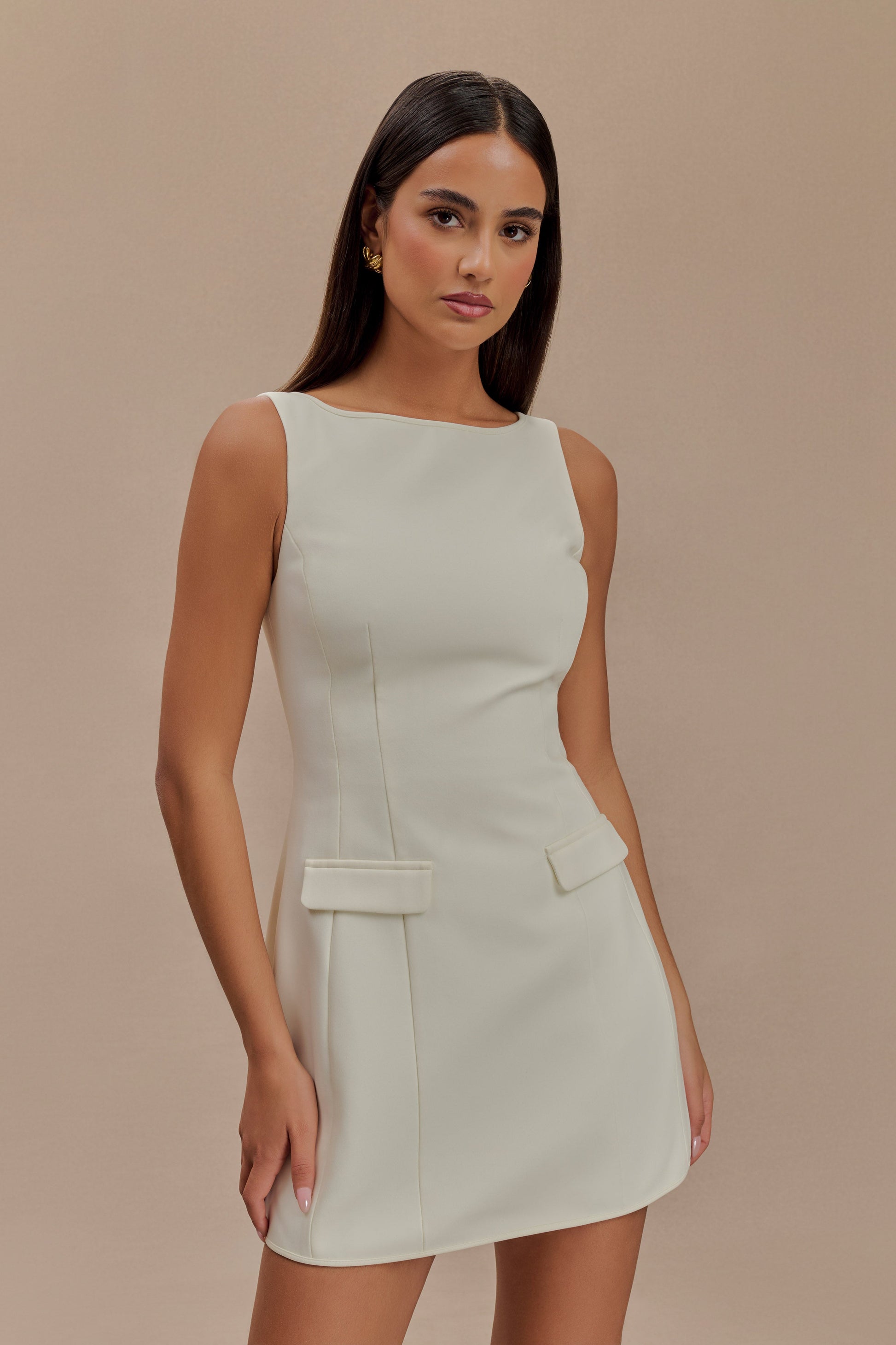 Evanna Sleeveless Suiting Mini Dress - Ivory #6