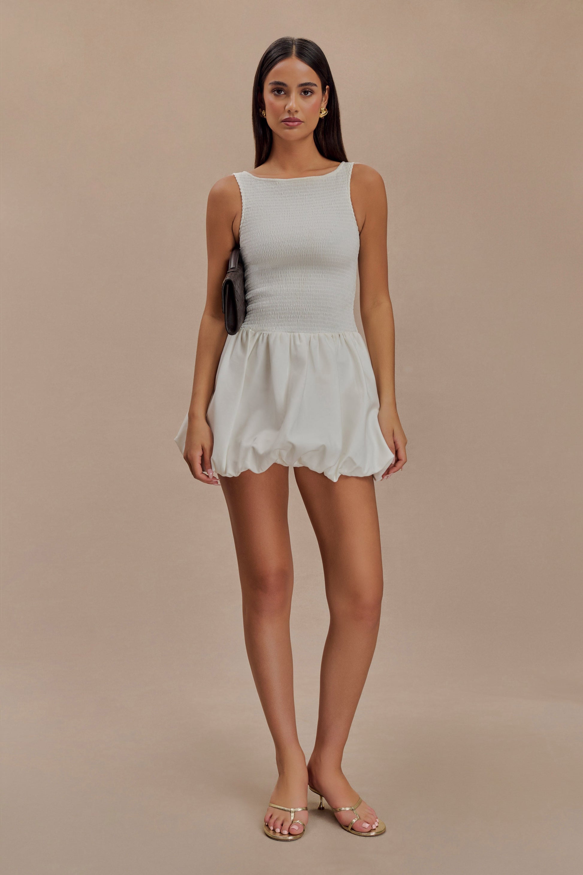 Felicity Shirring Bubble Cotton Mini Dress - White #5