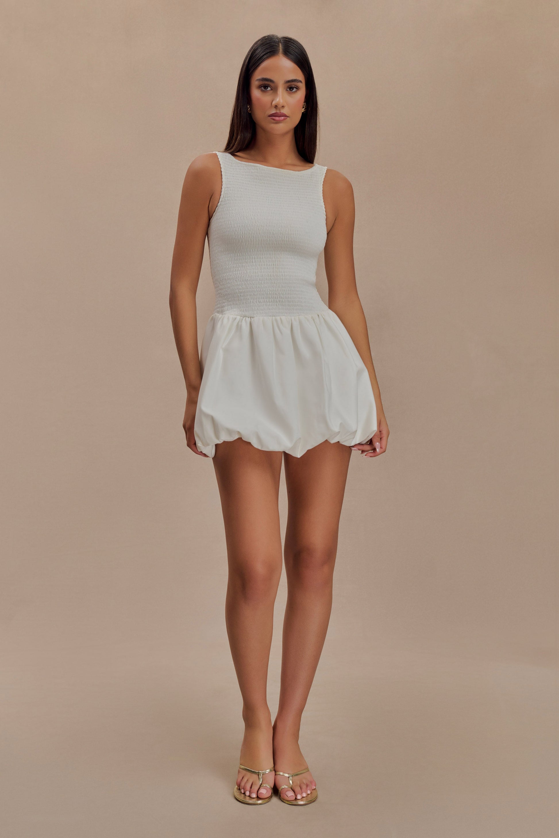 Felicity Shirring Bubble Cotton Mini Dress - White #2