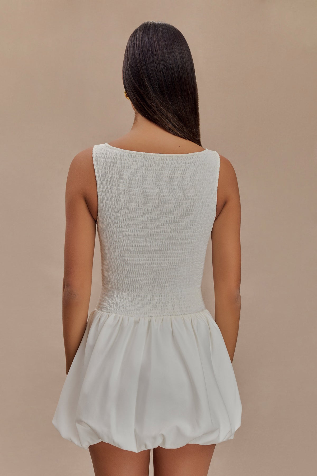 Felicity Shirring Bubble Cotton Mini Dress - White #3
