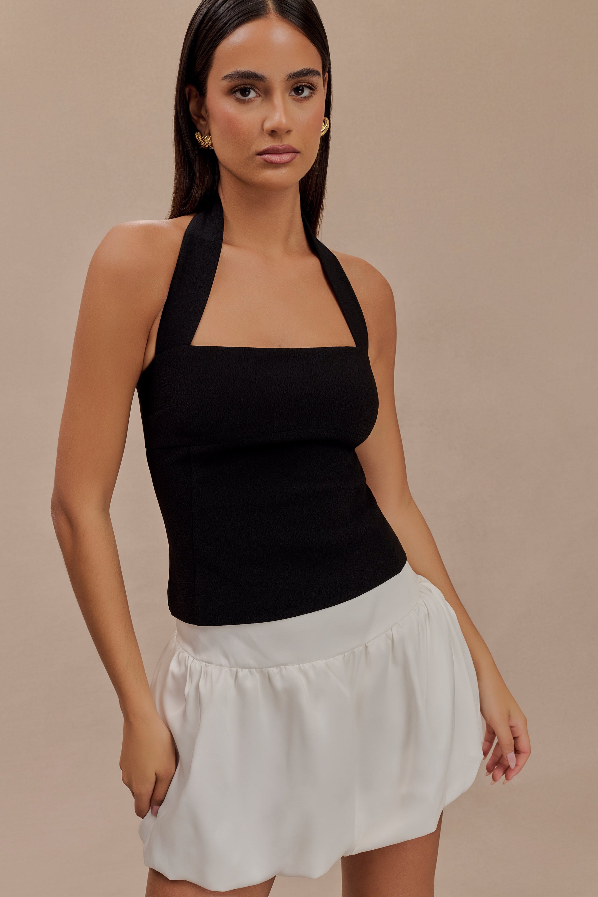 Genia Satin Bubble Mini Skirt - White #5