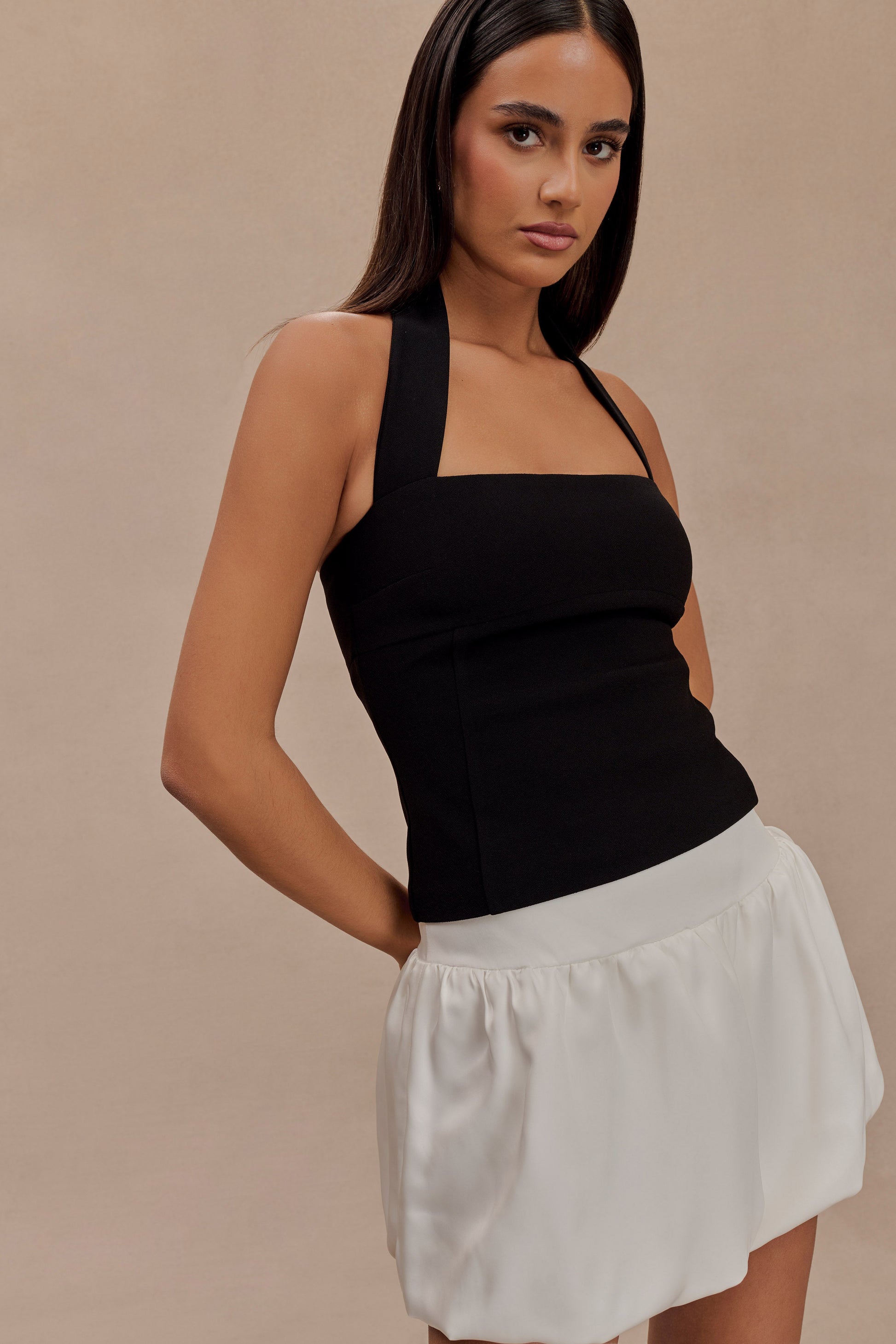 Genia Satin Bubble Mini Skirt - White #3