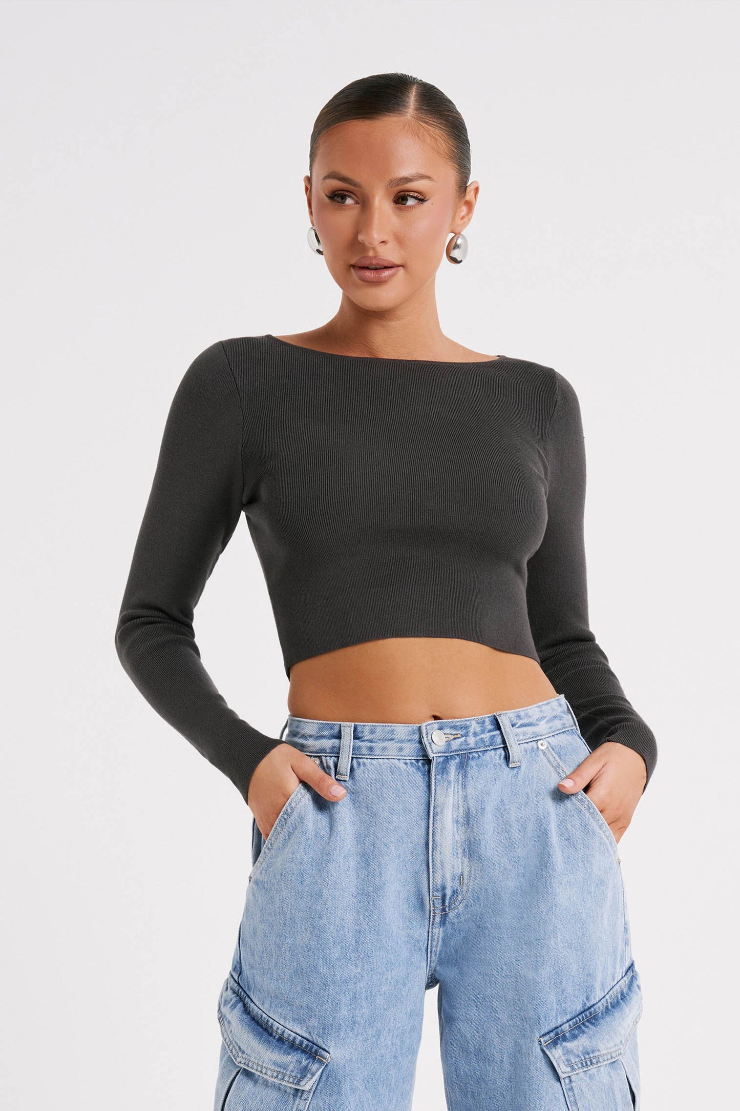 Haisley Long Sleeve Knit Top - Charcoal