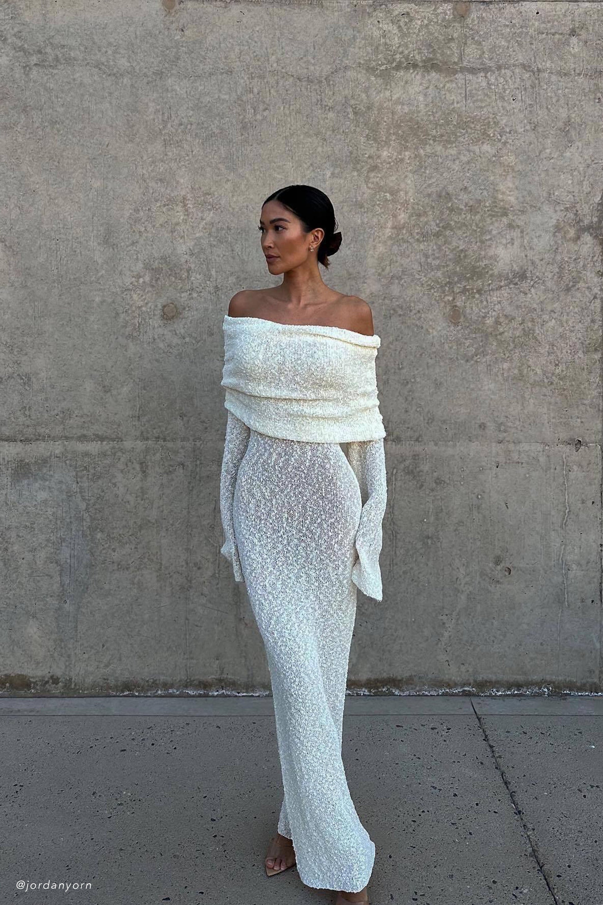 Marisol Off Shoulder Boucle Maxi Dress - Ivory #5