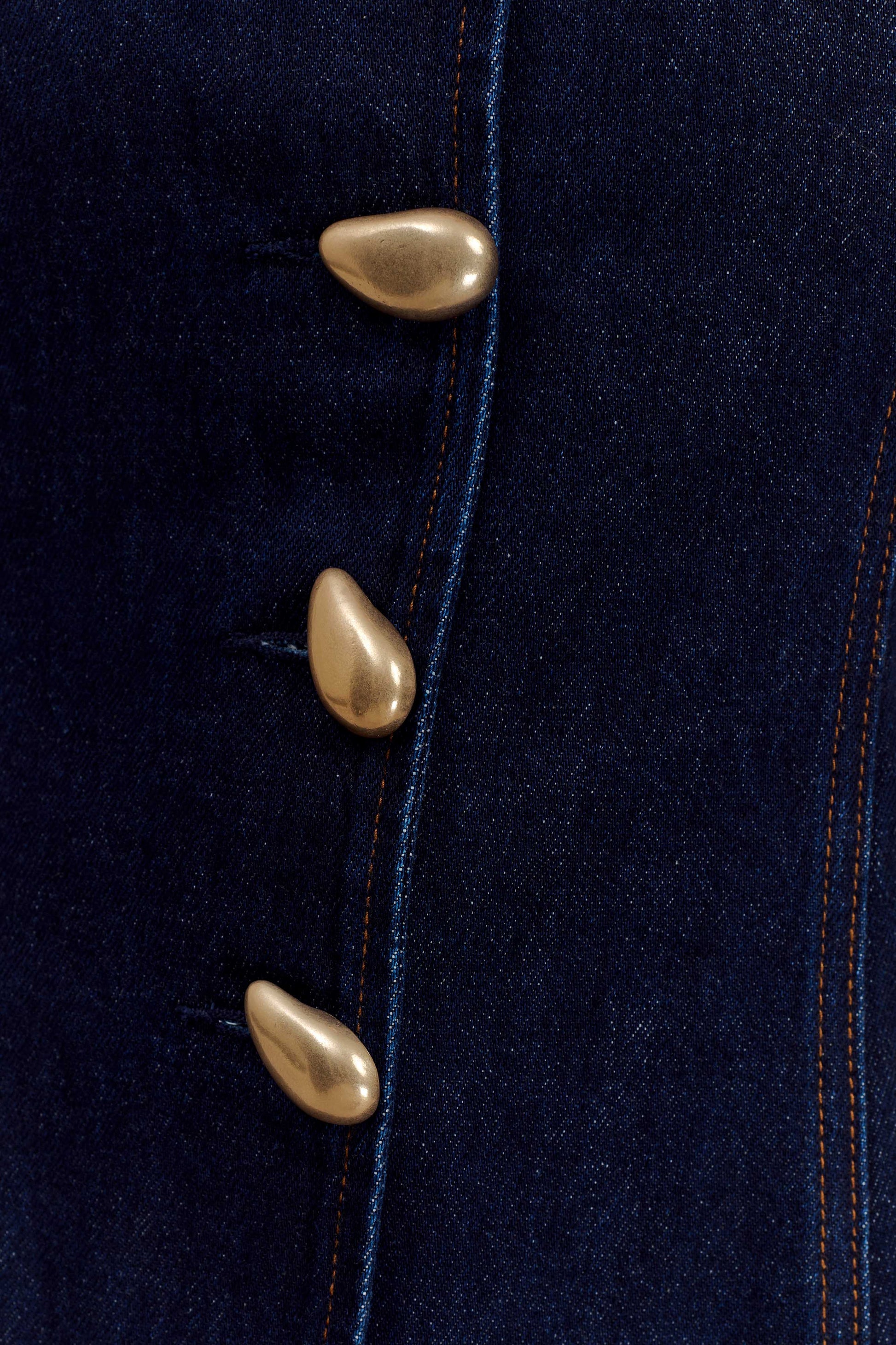 Lennox Strapless Long Line Button Top - Indigo Blue #6