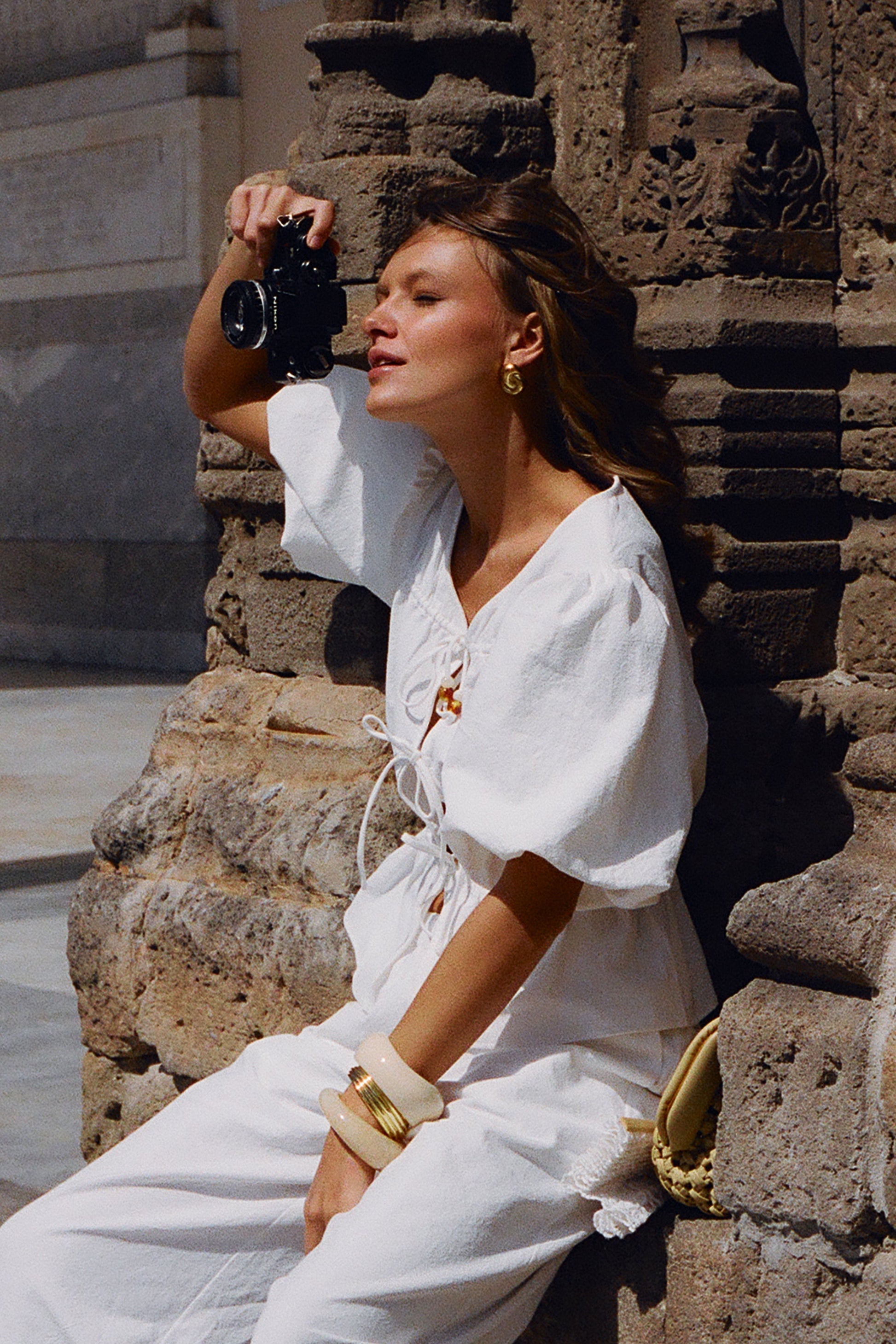 Emilie Puff Sleeve Cotton Top - White #2