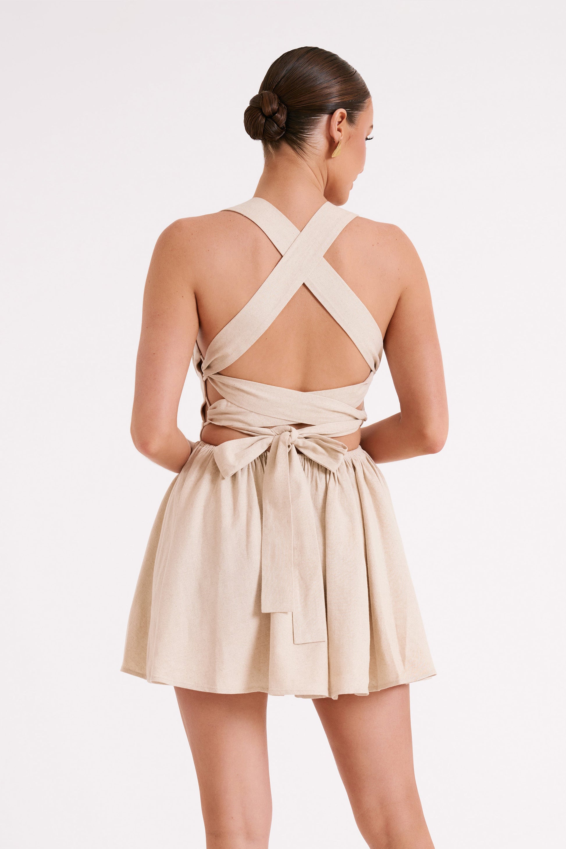 Loz Tie Back Linen Mini Dress - Natural #5
