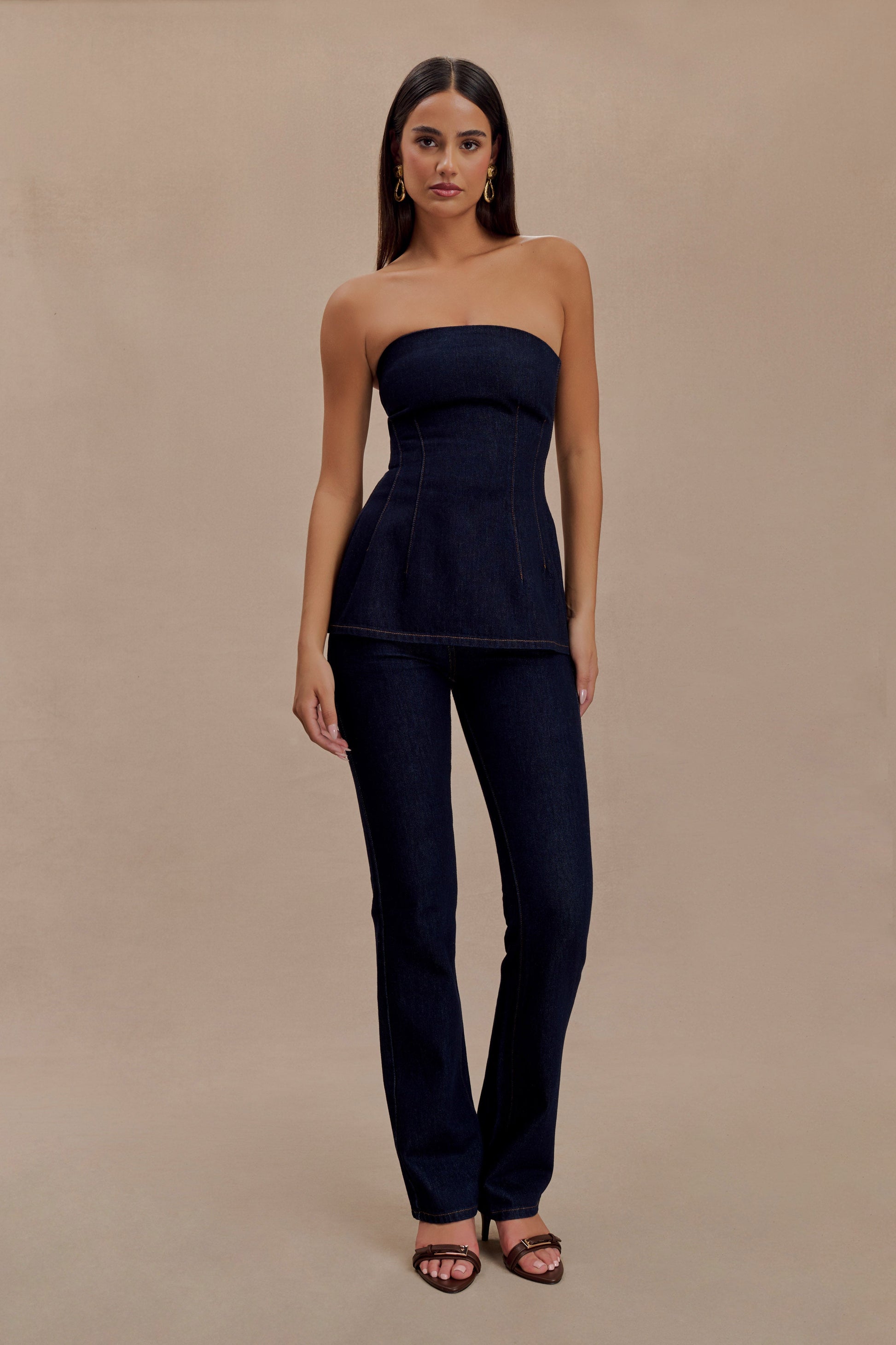 Madelyn Strapless Longline Denim Top - Indigo Blue #5