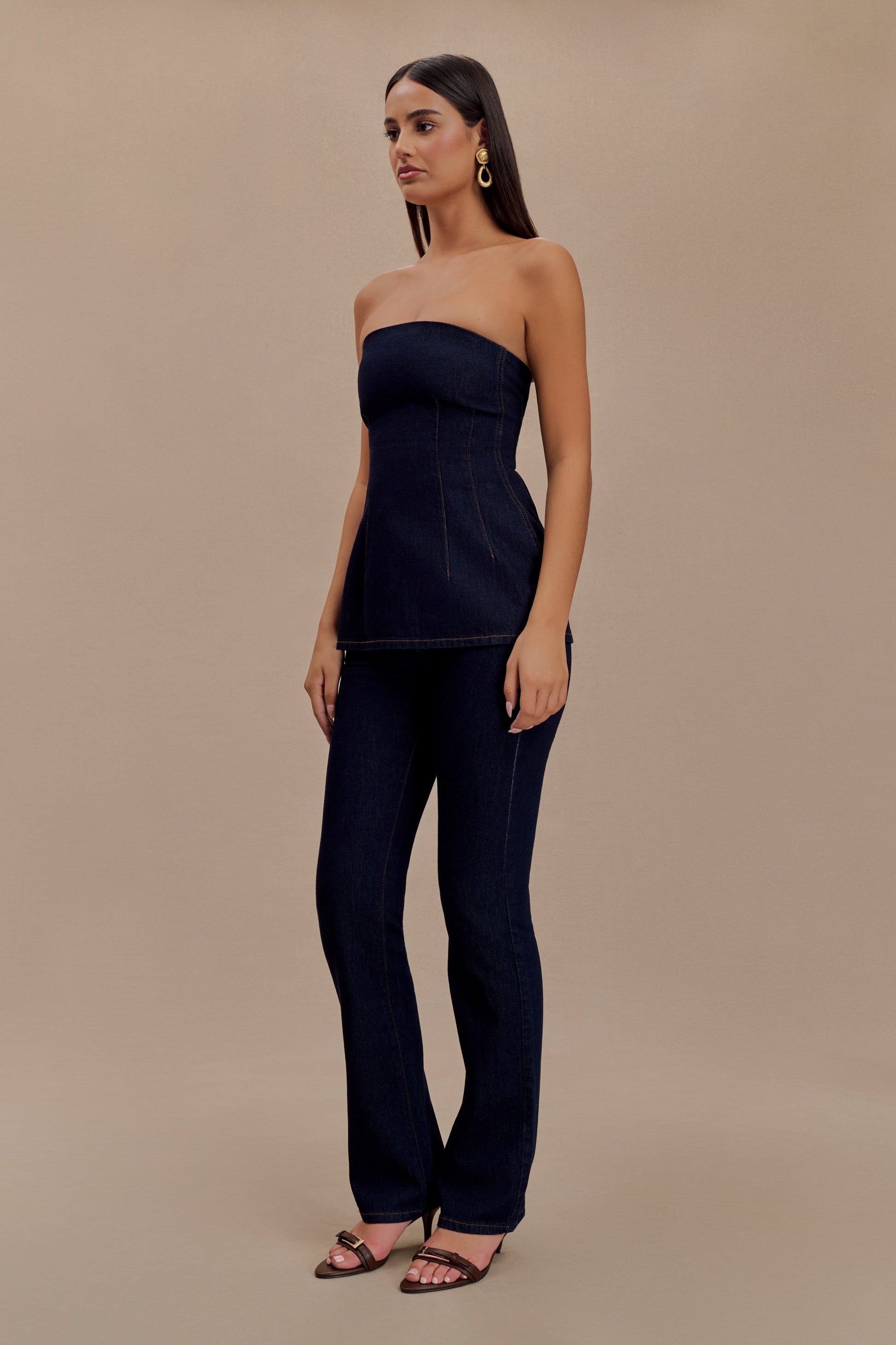 Madelyn Strapless Longline Denim Top - Indigo Blue #6