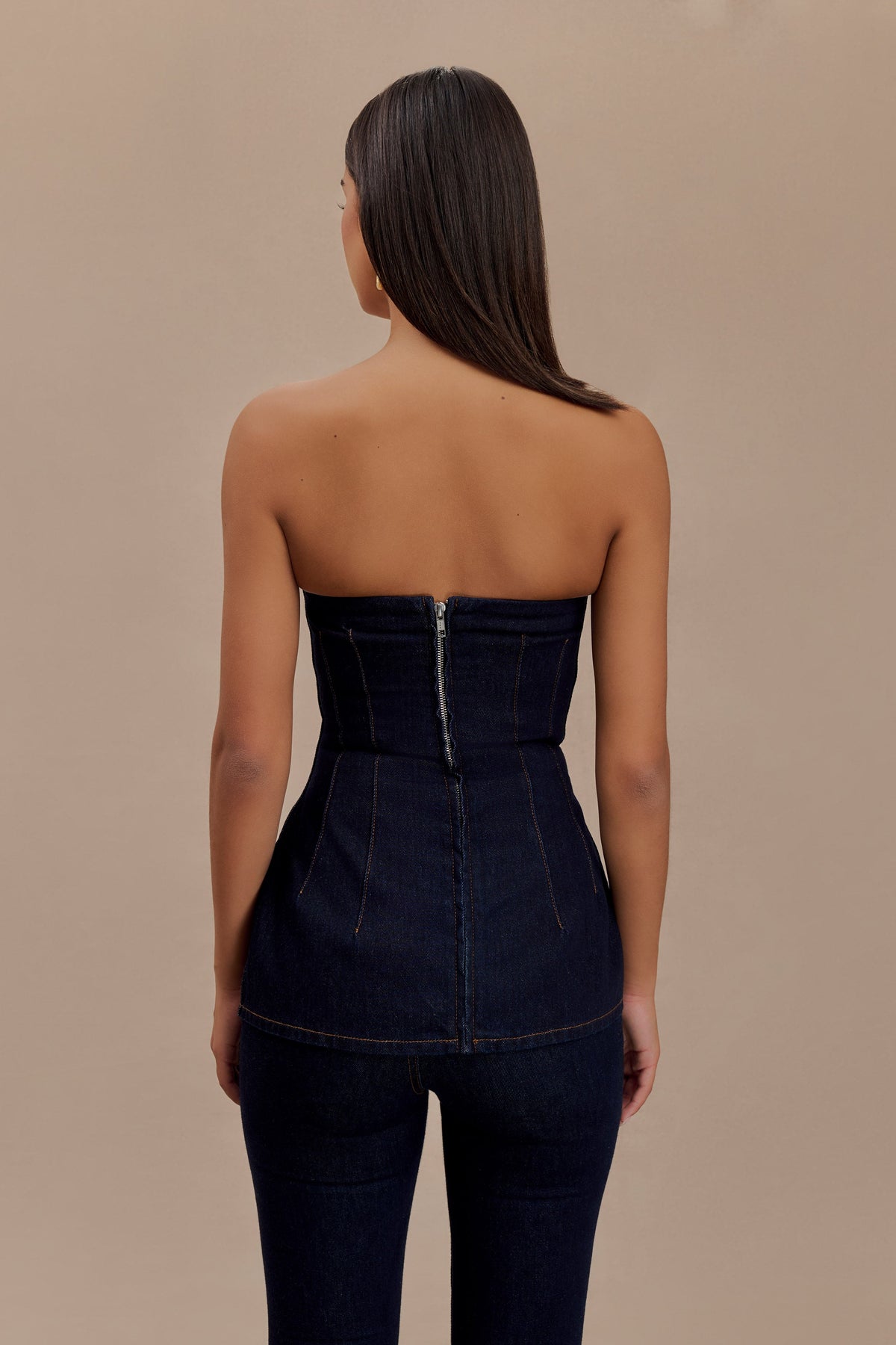 Madelyn Strapless Longline Denim Top - Indigo Blue #2