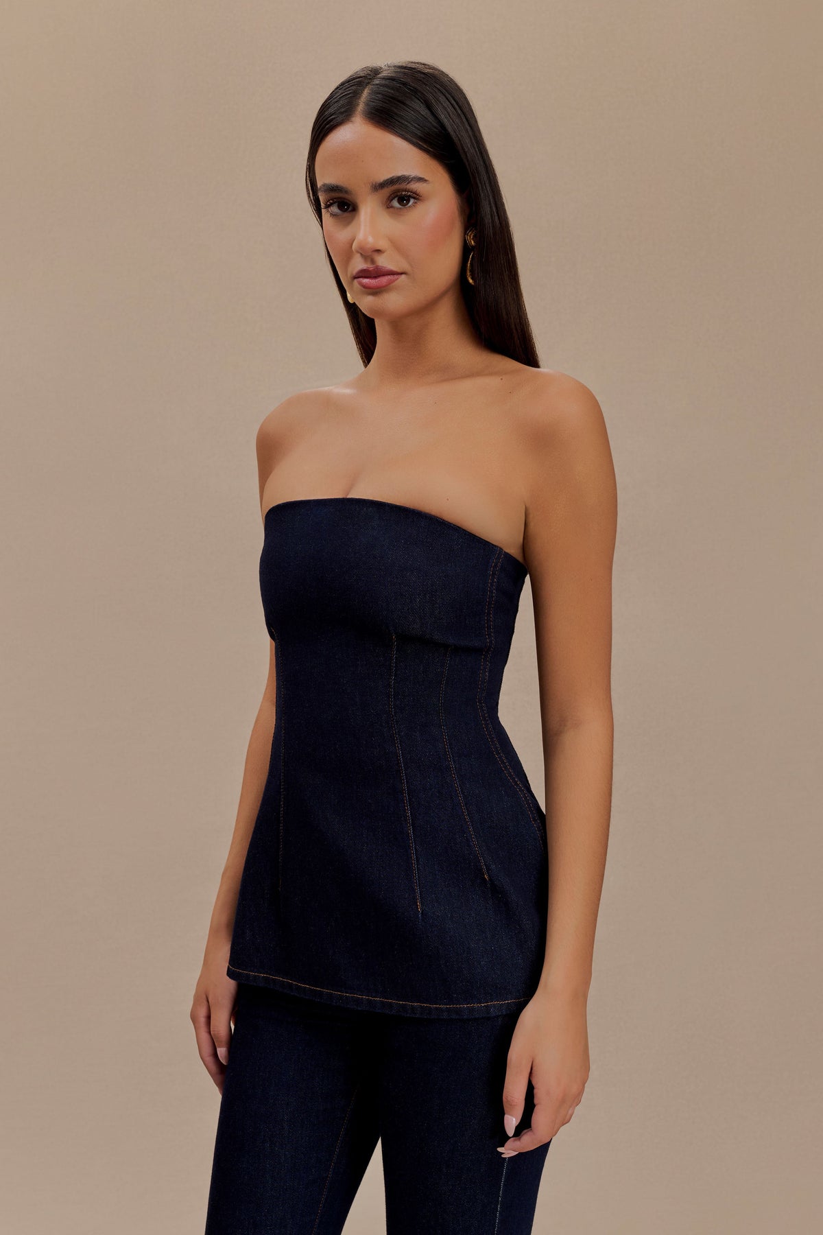 Madelyn Strapless Longline Denim Top - Indigo Blue #3