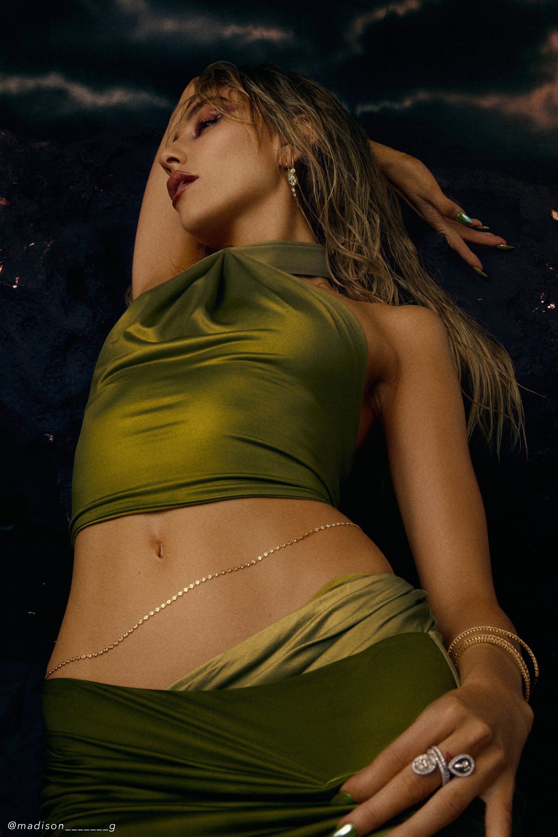 Bronwyn Slinky Halter Crop Top - Ombre Vintage Olive #3