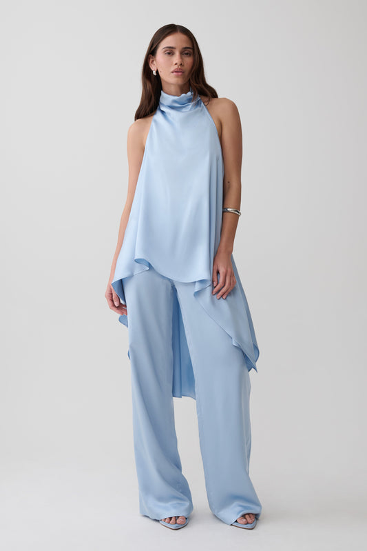 Sydney Straight Leg Satin Pants - Cornflower Blue