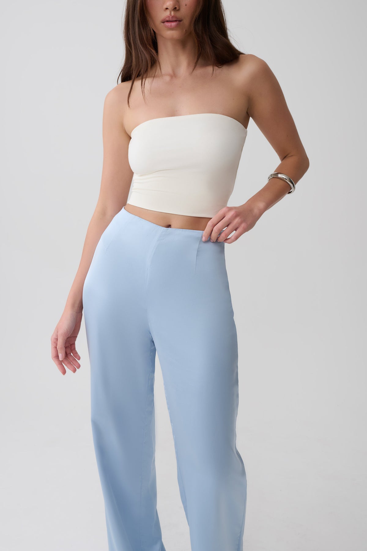 Sydney Straight Leg Satin Pants - Cornflower Blue