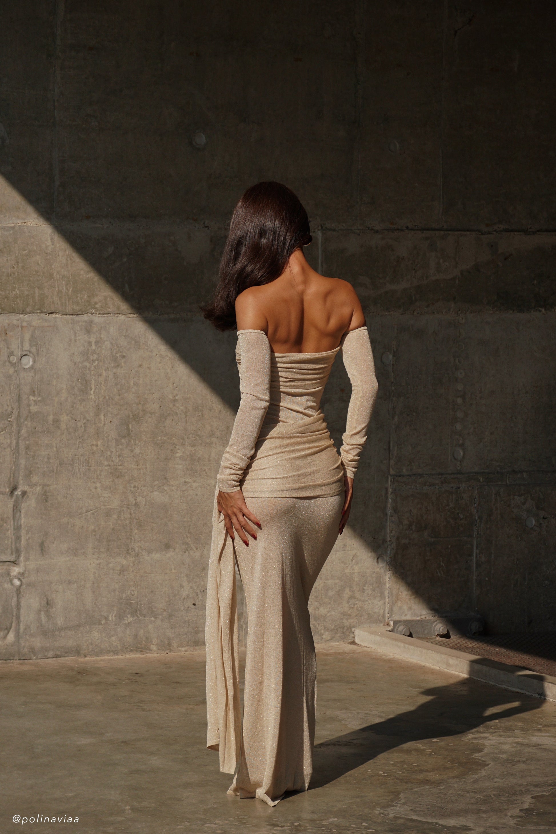 Ingrid Metallic Knit Maxi Dress - Bronze #2