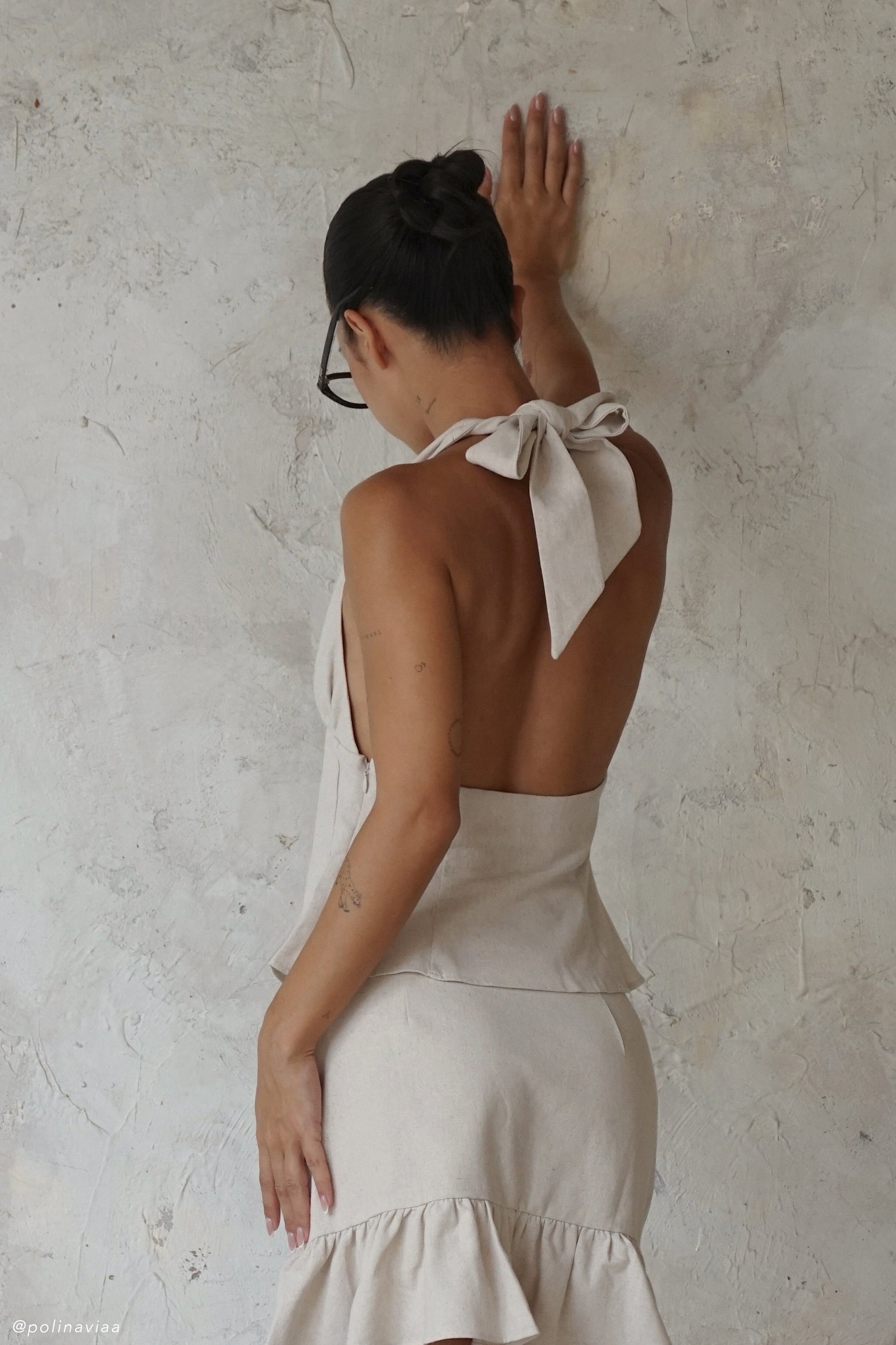 Delfina Linen Halter Top - Natural #3