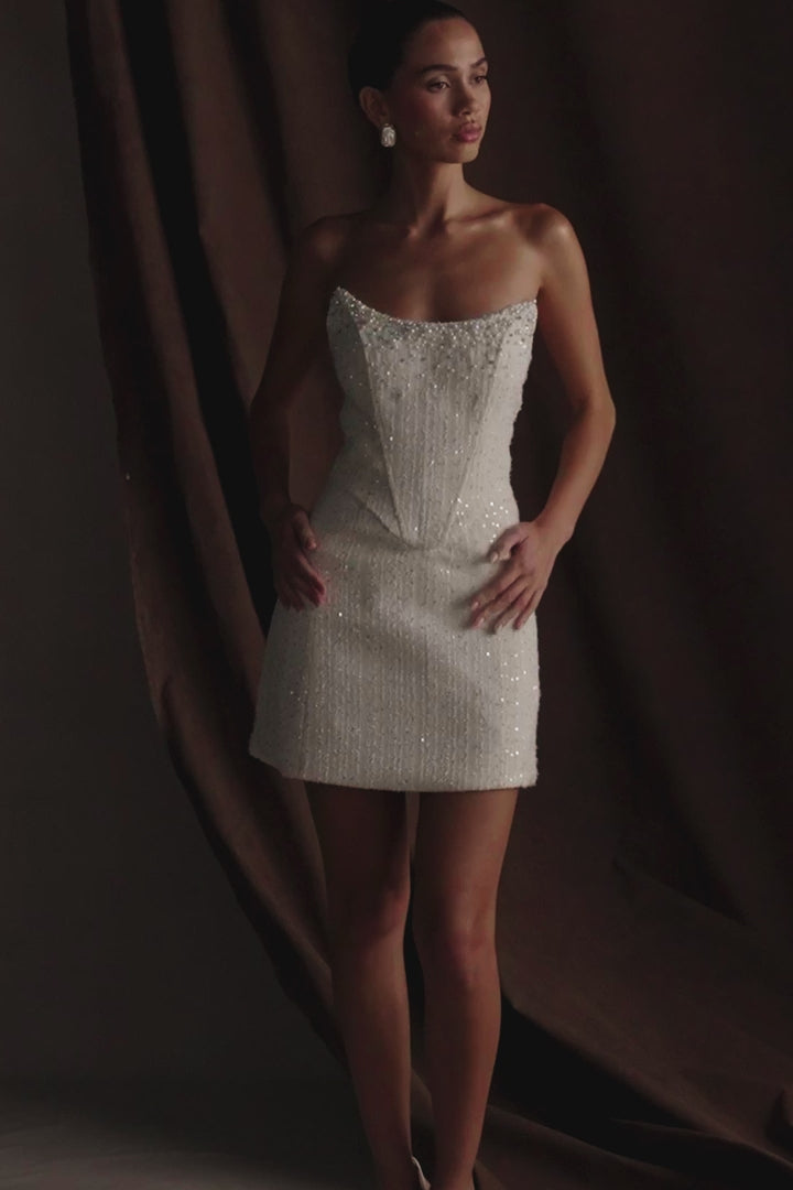 Lorrie Tweed Corset Mini Dress - White