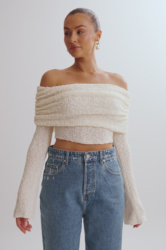 Marisol Off Shoulder Boucle Top - Ivory