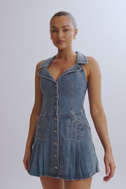 Porter Collared Denim Mini Dress - 70'S Blue