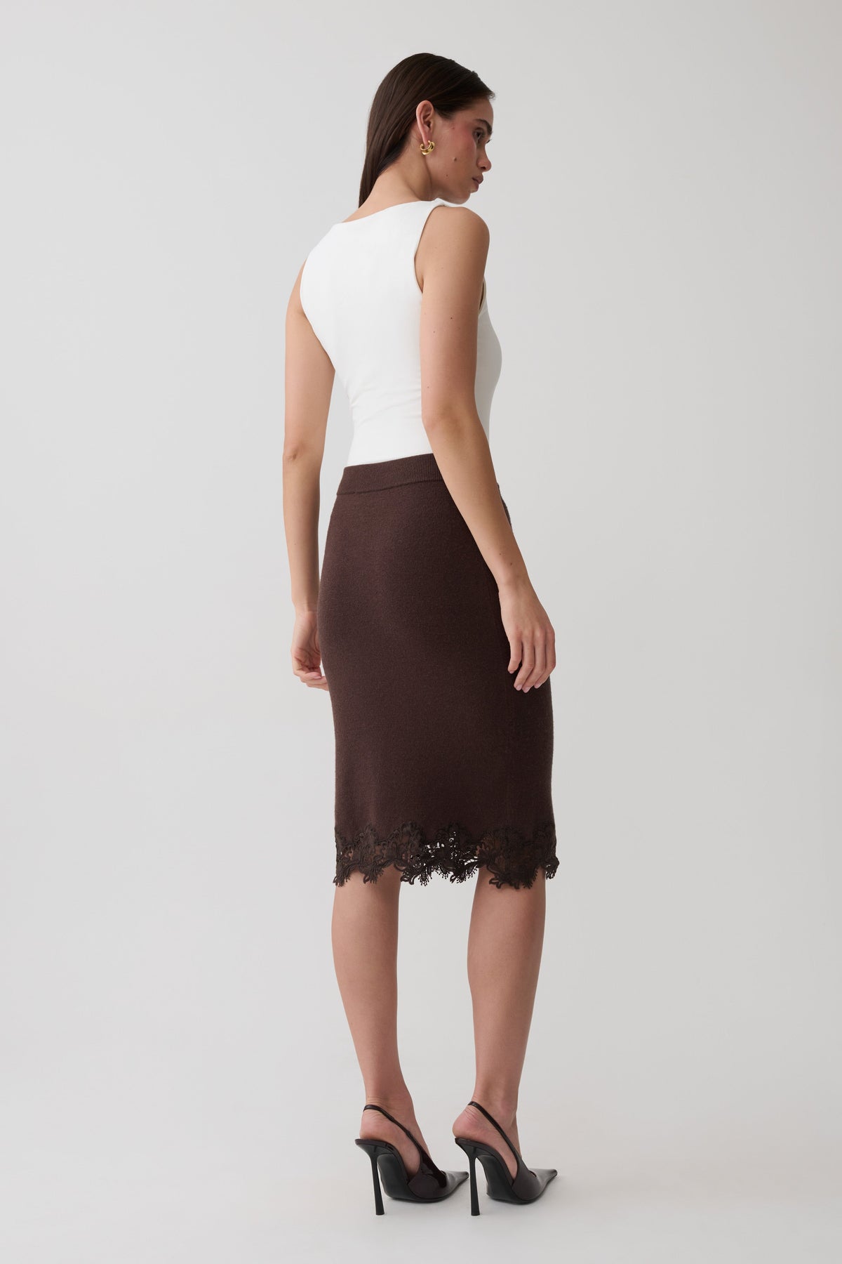 Kaelin Lace Knit Skirt - Chocolate #2