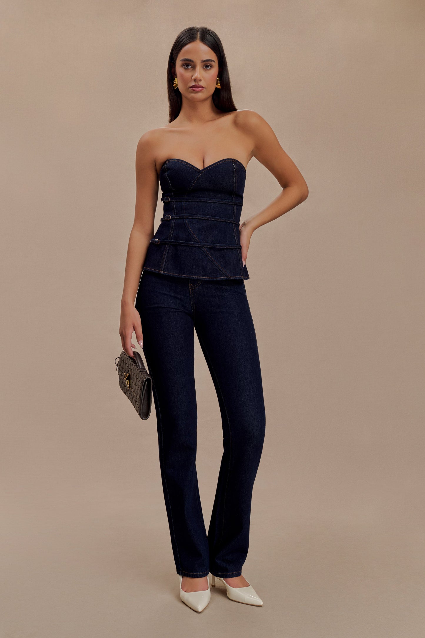 Sylas Strapless Buckle Denim Top - Indigo Blue