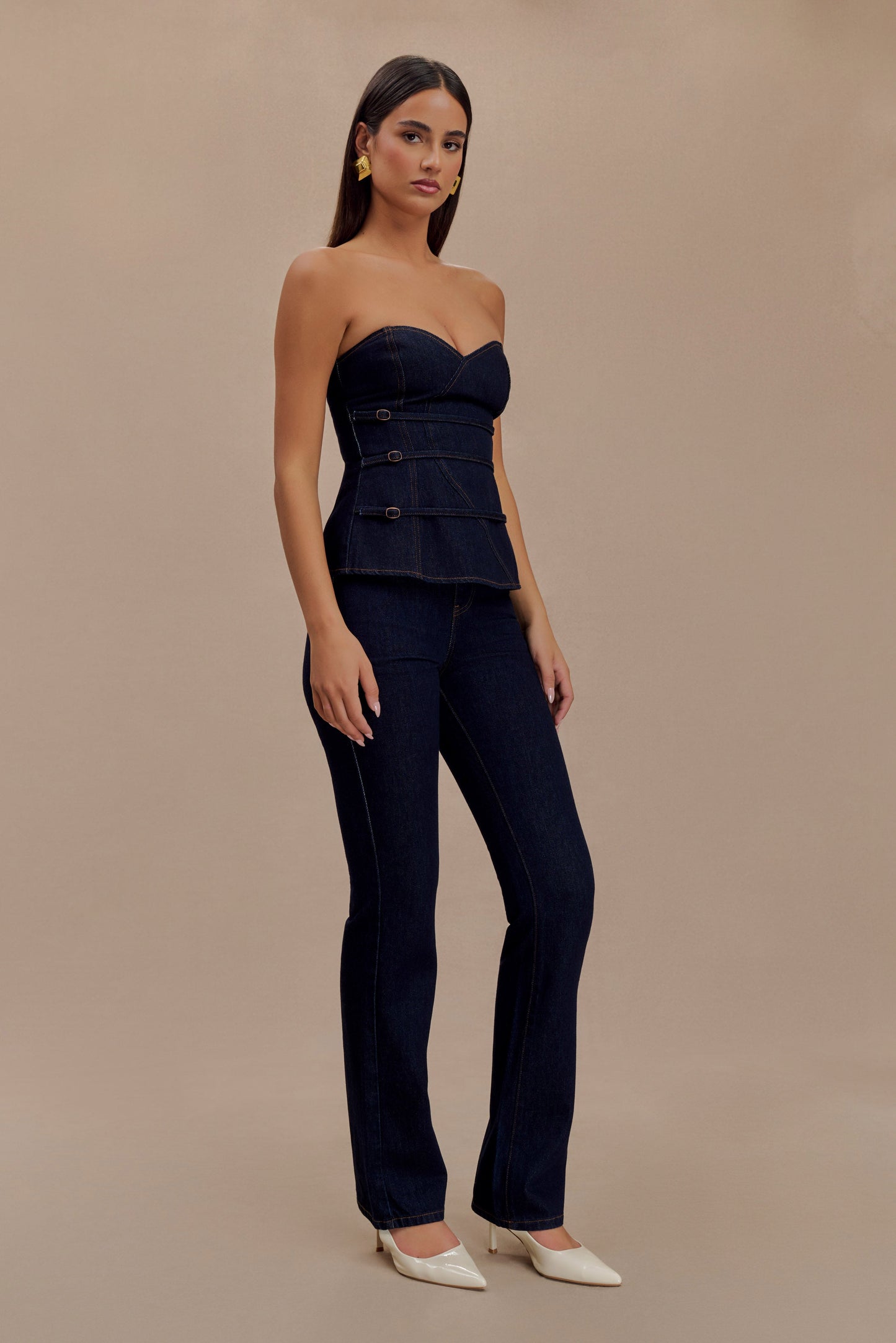 Sylas Strapless Buckle Denim Top - Indigo Blue