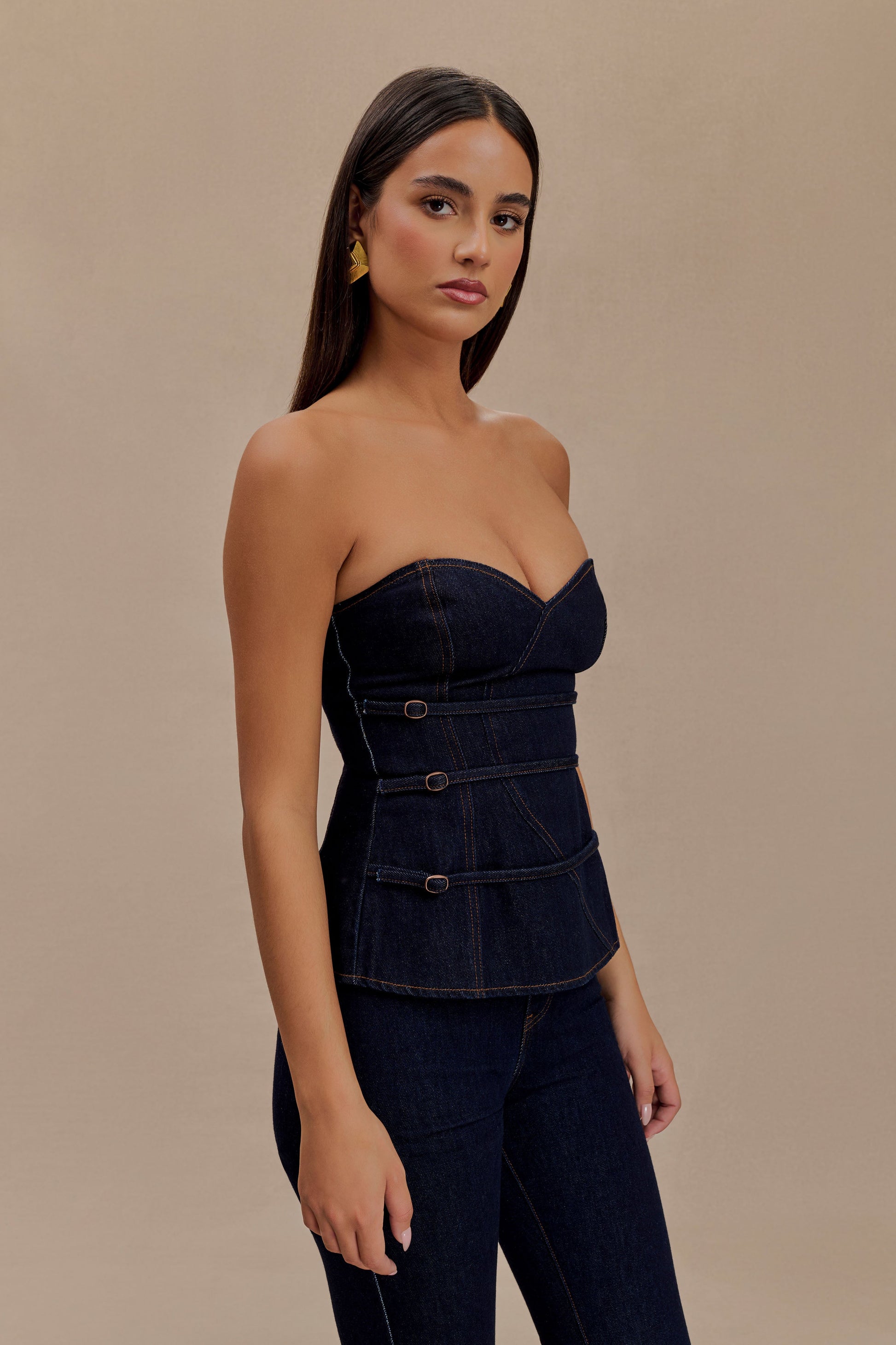 Sylas Strapless Buckle Denim Top - Indigo Blue #4