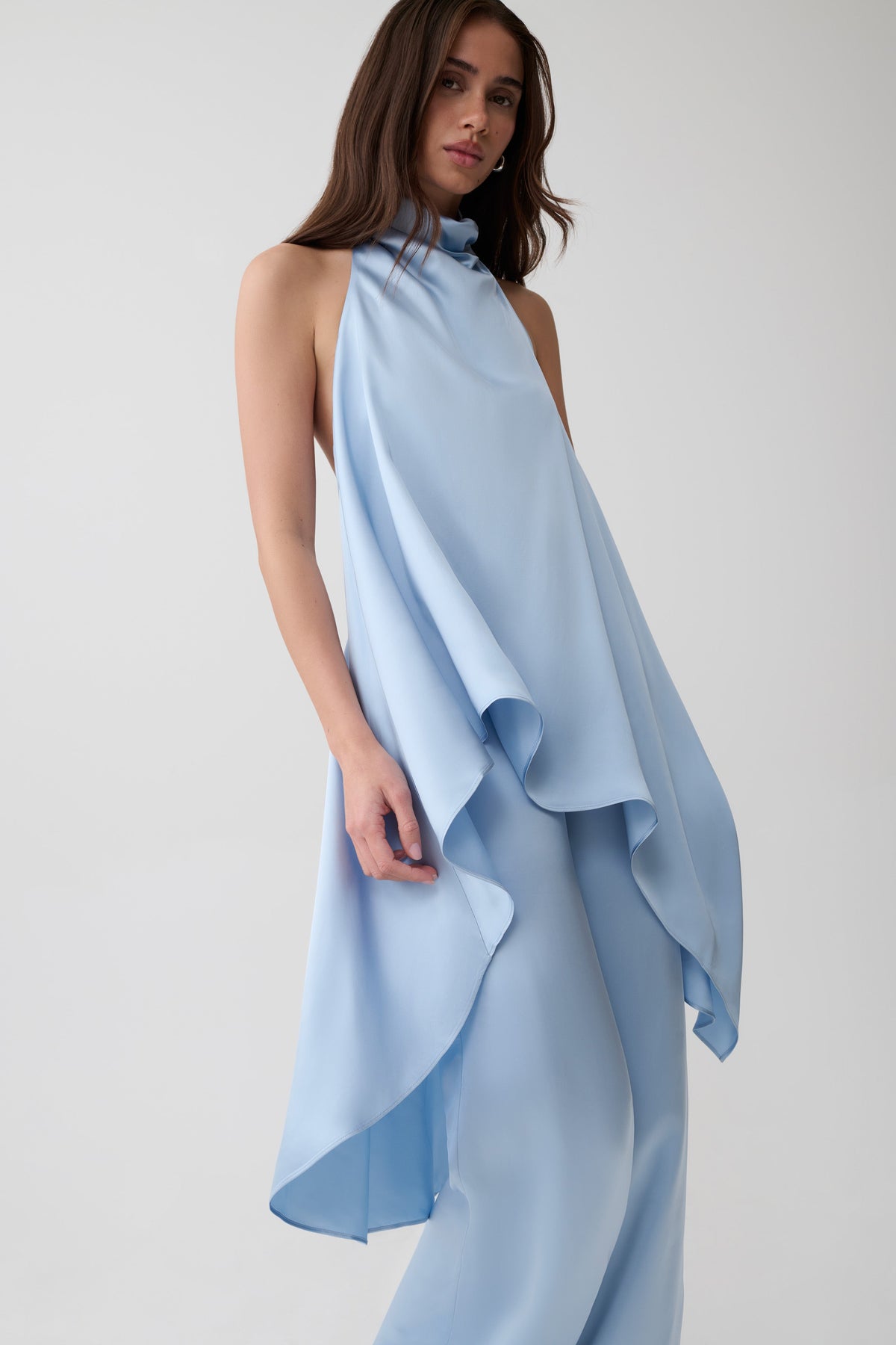Sydney Asymmetrical Satin Halter Top - Cornflower Blue #3