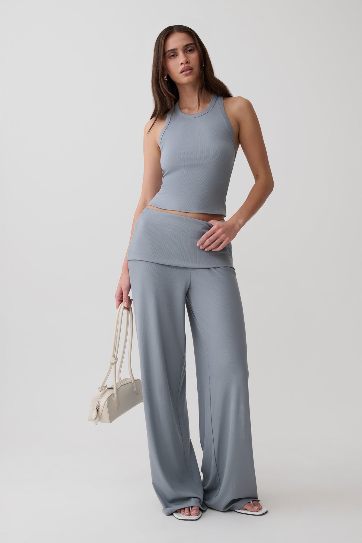 Evadne Ribbed Tank - Steel Blue #6