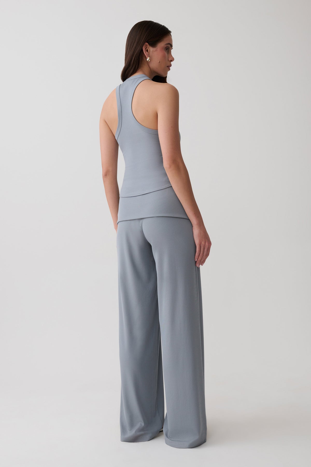 Evadne Ribbed Tank - Steel Blue